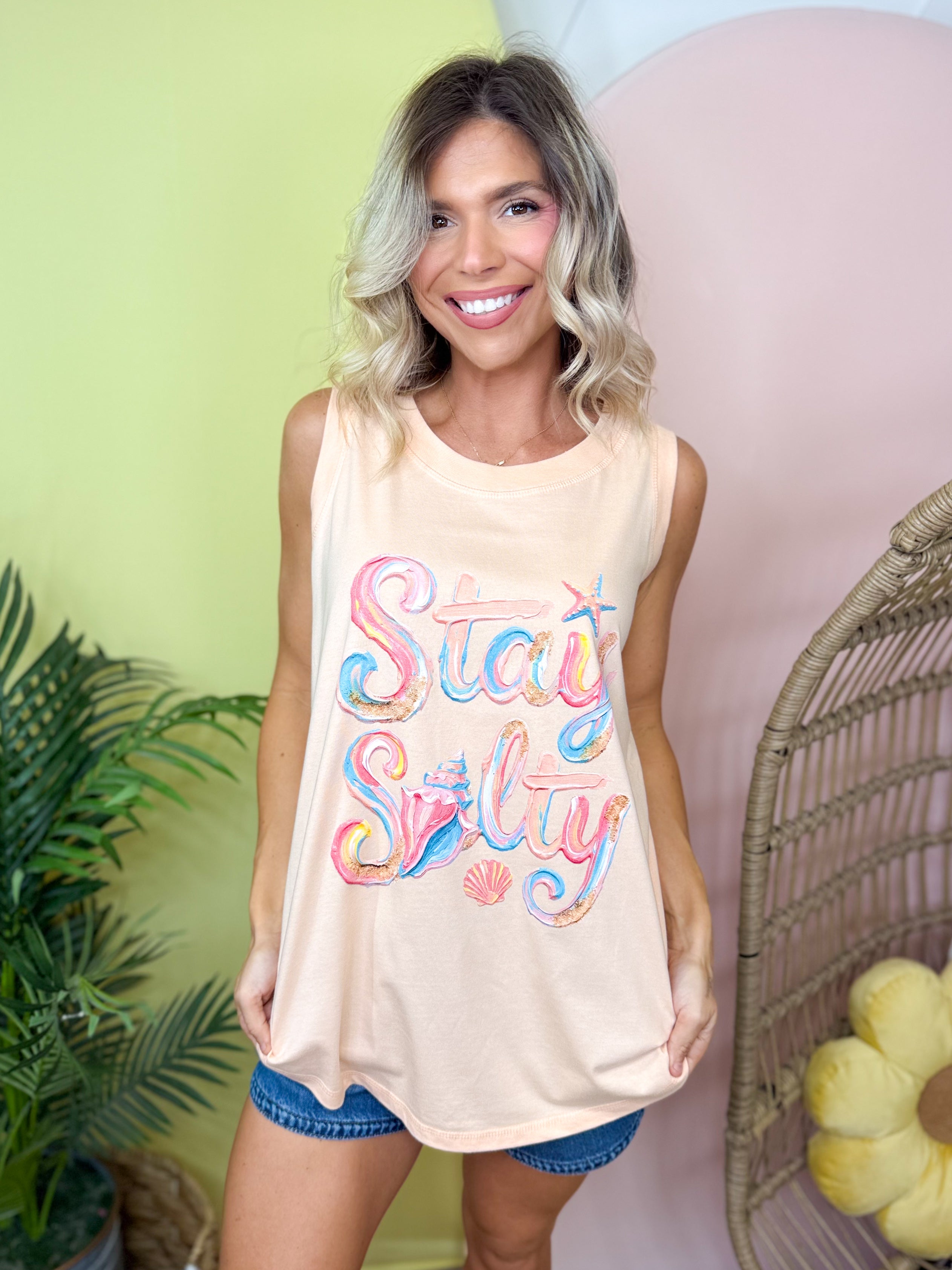 Stay Salty Graphic Tank Top-130 Graphic Tees-Heathered Boho-Heathered Boho Boutique, Women's Fashion and Accessories in Palmetto, FL