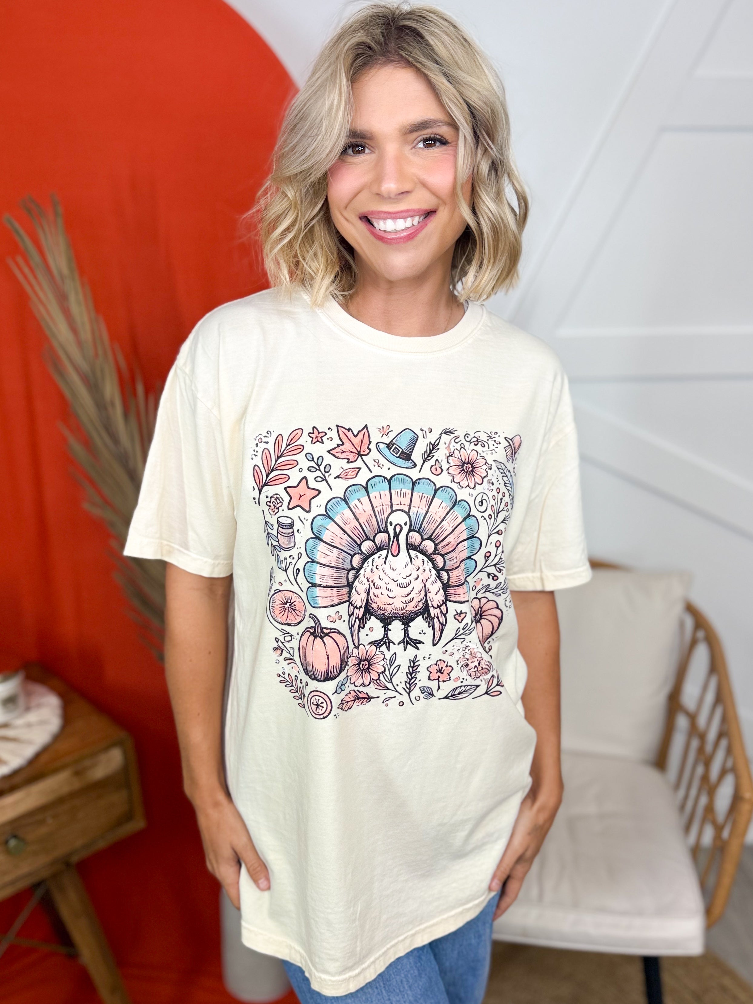 Thanksgiving Collage Graphic Tee-130 Graphic Tees-Heathered Boho-Heathered Boho Boutique, Women's Fashion and Accessories in Palmetto, FL