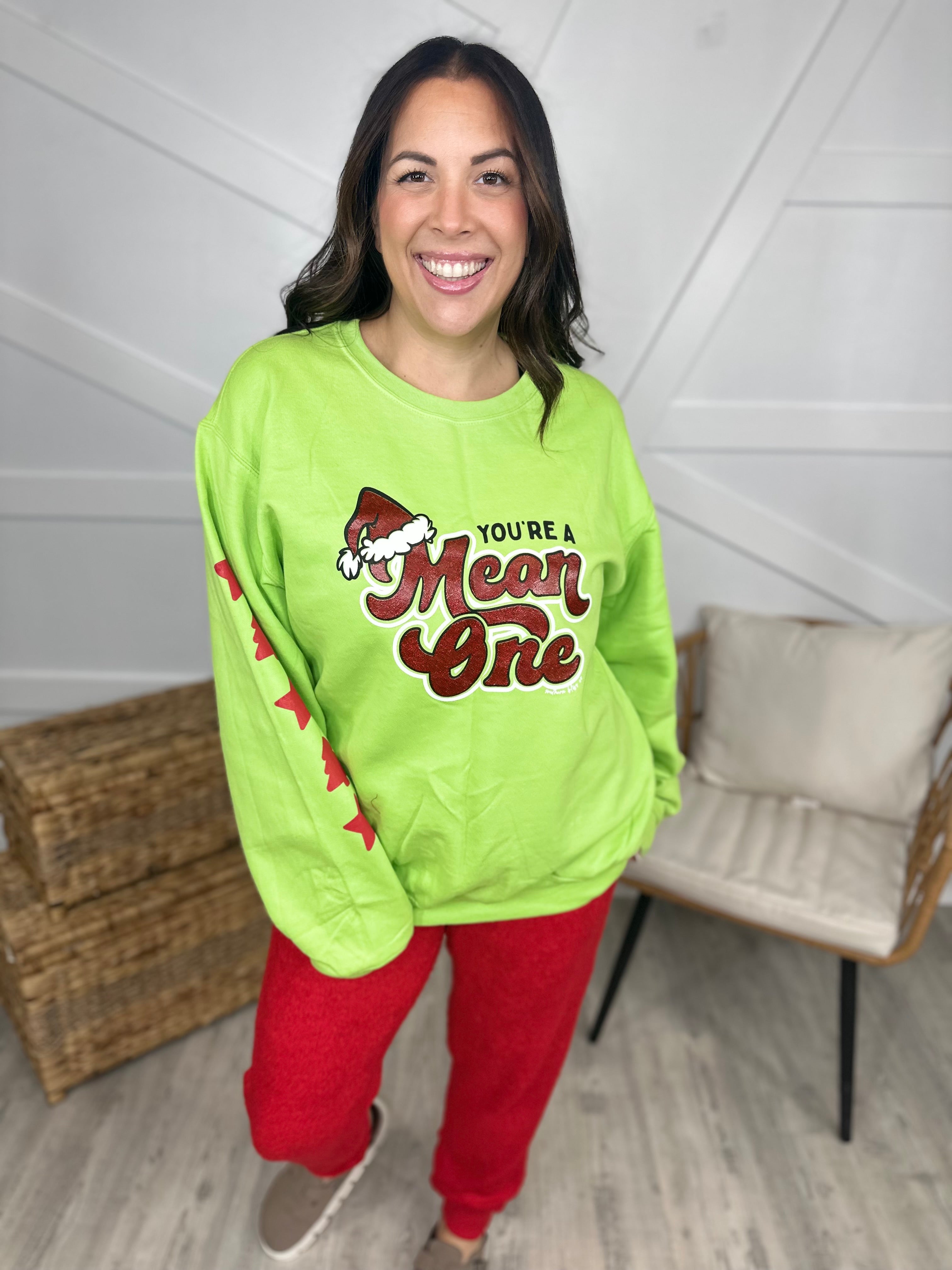 You're a Mean One Sweatshirt-130 Graphic Tees-Southern Bliss-Heathered Boho Boutique, Women's Fashion and Accessories in Palmetto, FL