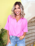 Polished Ease Blouse-110 SHORT SLEEVE TOP-ZENANA-Heathered Boho Boutique, Women's Fashion and Accessories in Palmetto, FL