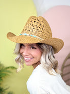 Braided Beads Straw Cowboy Hat-330 Headwear-Fame Accessories-Heathered Boho Boutique, Women's Fashion and Accessories in Palmetto, FL