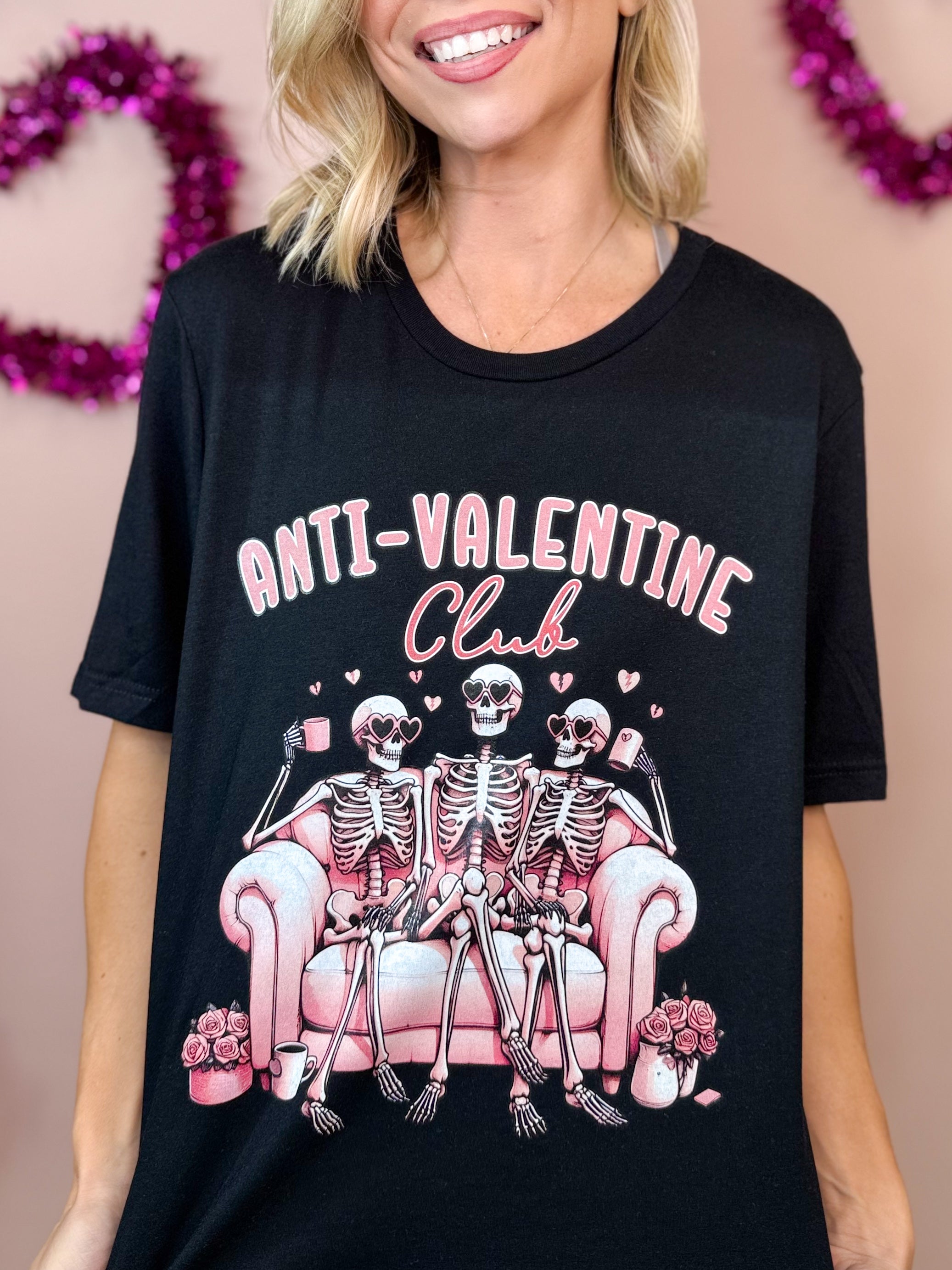 Anti-Valentine Club Graphic Tee-130 Graphic Tees-Heathered Boho-Heathered Boho Boutique, Women's Fashion and Accessories in Palmetto, FL