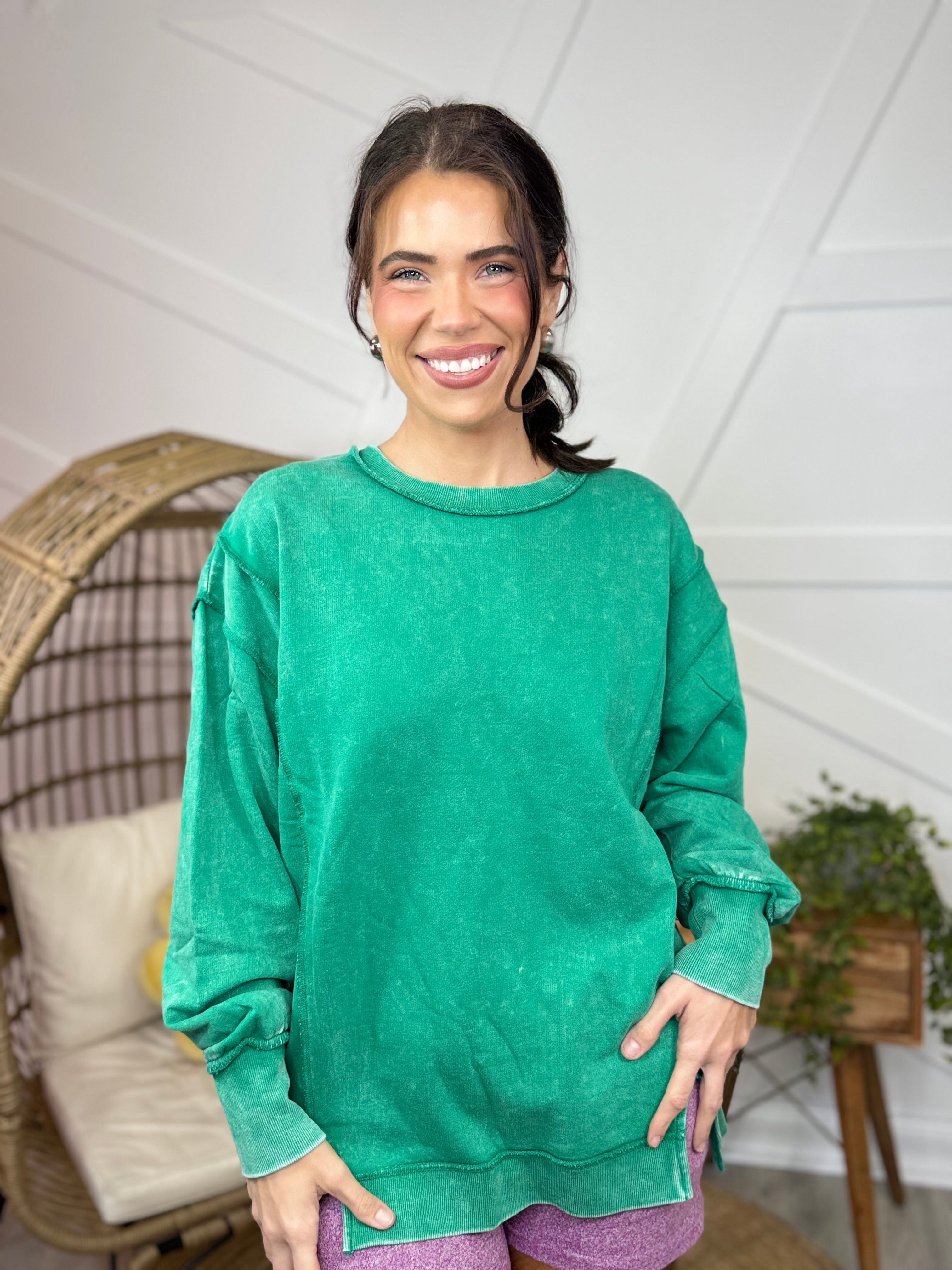 Take Me To The Beach Pullover-120 LONG SLEEVE TOPS-ZENANA-Heathered Boho Boutique, Women's Fashion and Accessories in Palmetto, FL