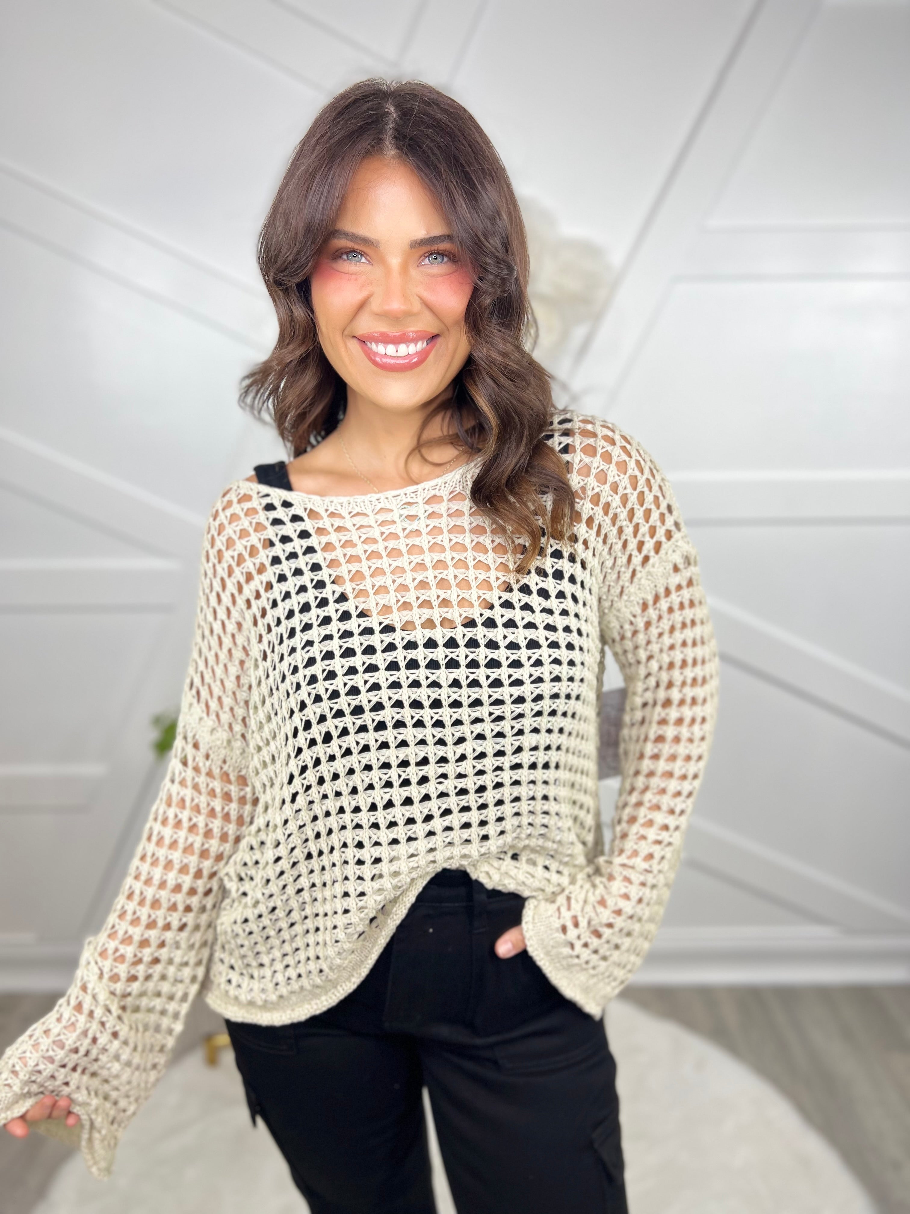 RESTOCK: Taking Off Knit Top-120 Long Sleeve Tops-Pol-Heathered Boho Boutique, Women's Fashion and Accessories in Palmetto, FL