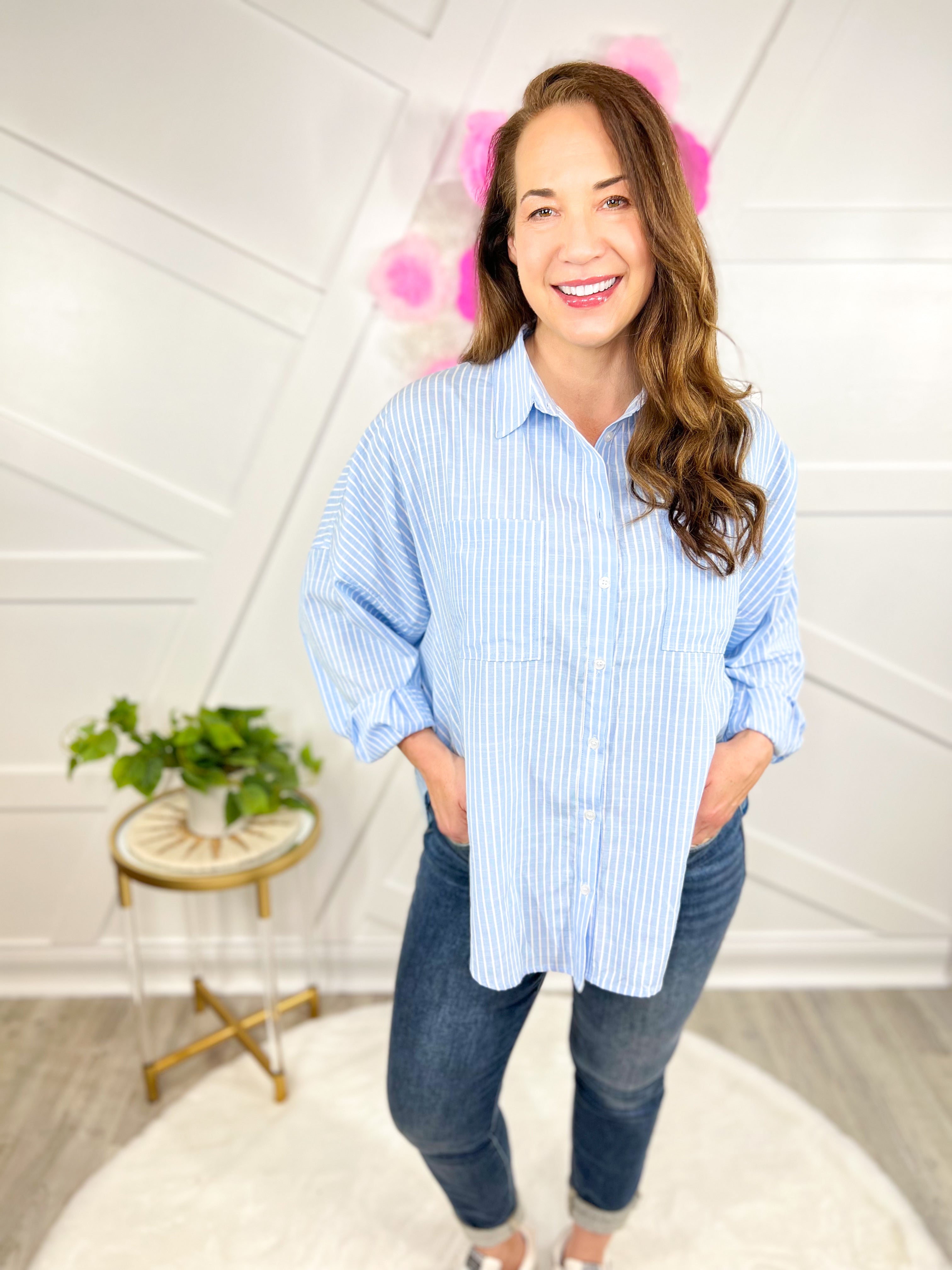 Look To Remember Button Down Top-120 Long Sleeve Tops-Hyfve-Heathered Boho Boutique, Women's Fashion and Accessories in Palmetto, FL