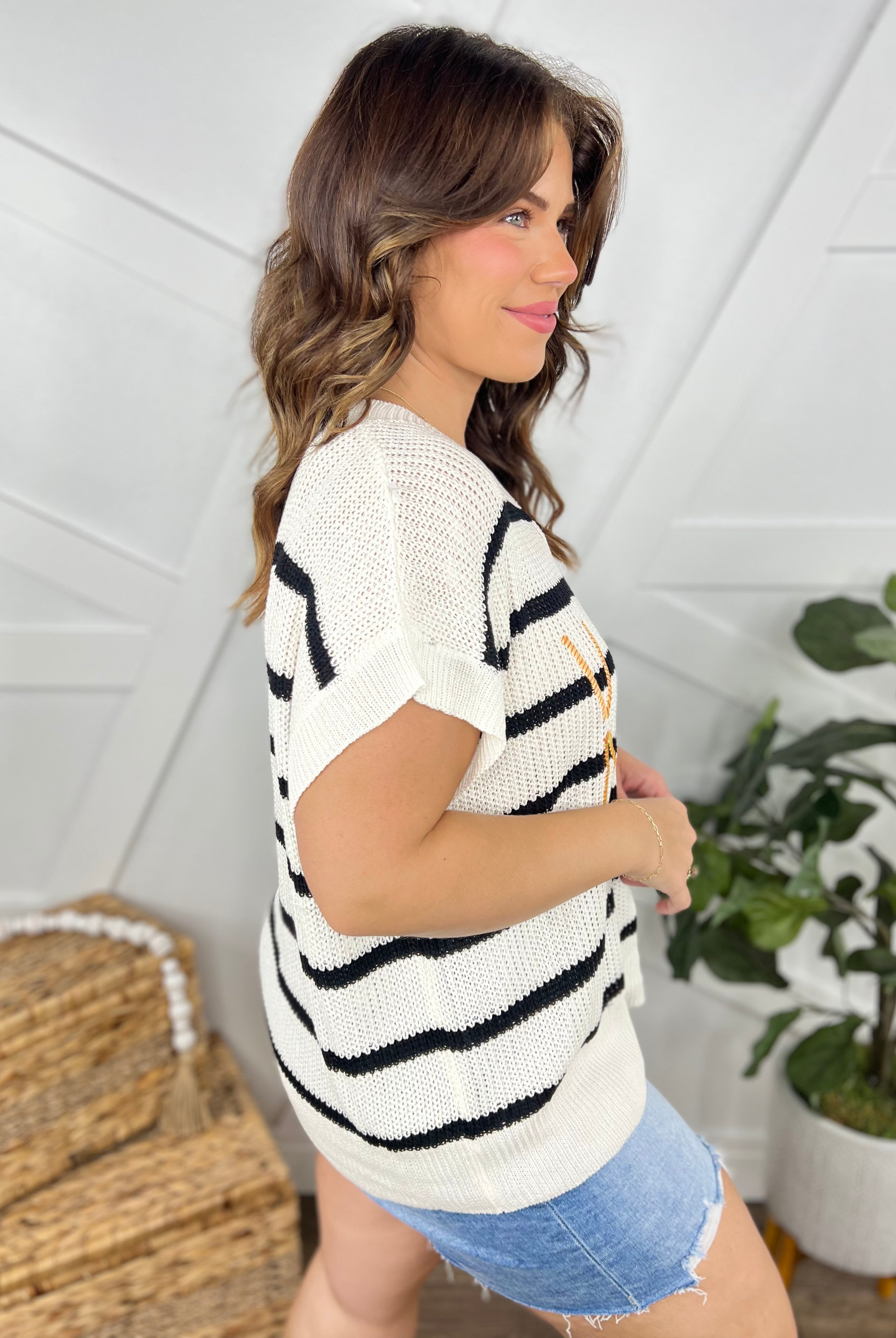 Vacay Mode Sweater Top-110 Short Sleeve Top-Bibi-Heathered Boho Boutique, Women's Fashion and Accessories in Palmetto, FL
