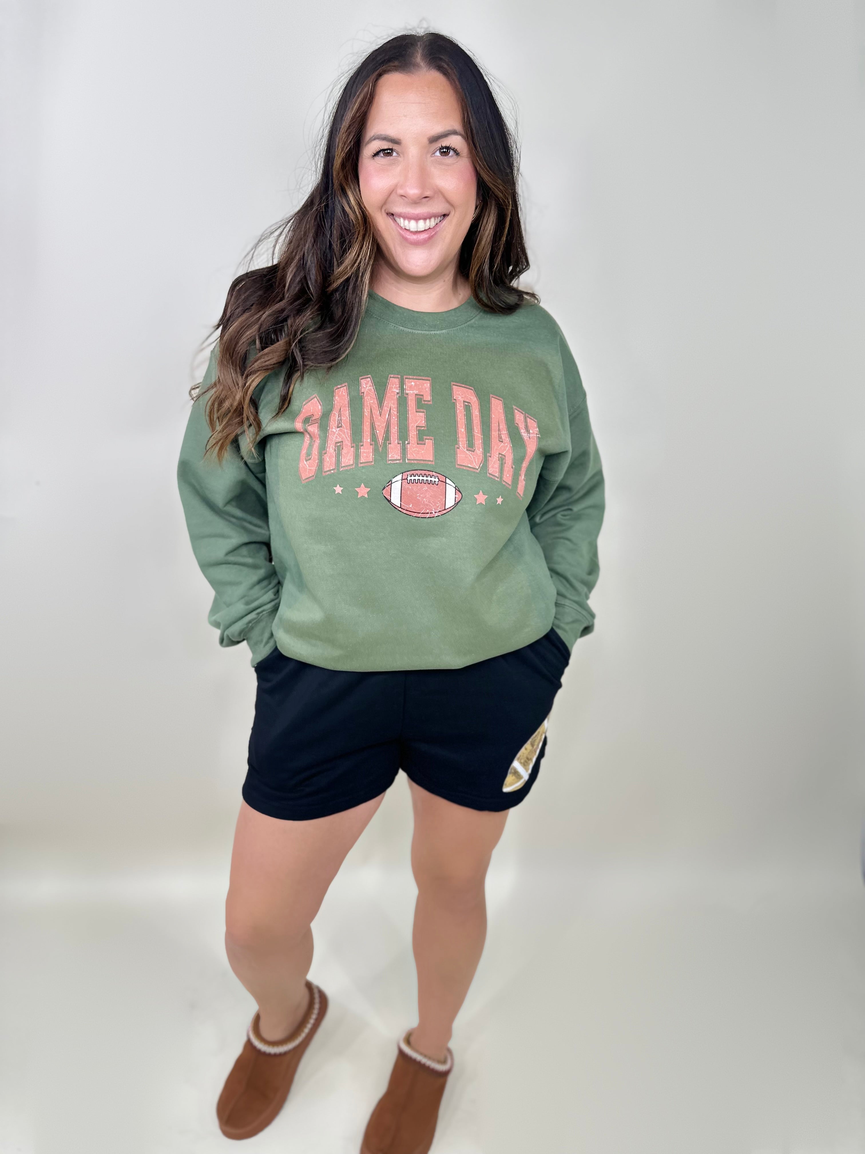 Preppy Game Day Football Graphic Sweatshirt-130 Graphic Tees-Heathered Boho-Heathered Boho Boutique, Women's Fashion and Accessories in Palmetto, FL