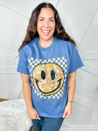 Autumn Checkered Smiley Graphic Tee-130 Graphic Tees-Heathered Boho-Heathered Boho Boutique, Women's Fashion and Accessories in Palmetto, FL