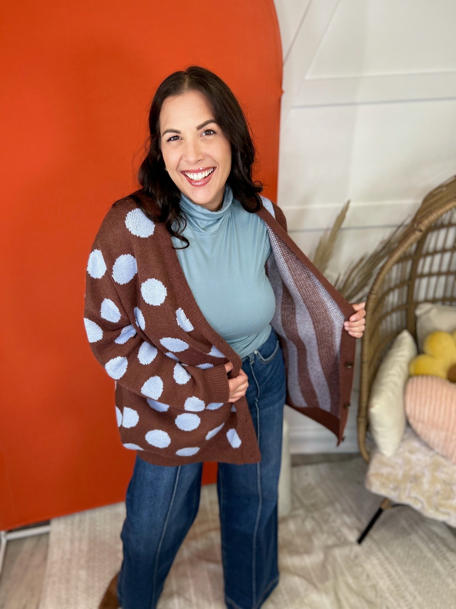 Mix Dot & Stripe Knit Cardigan-220 CARDIGANS KIMONOS-JADE BY JANE-Heathered Boho Boutique, Women's Fashion and Accessories in Palmetto, FL