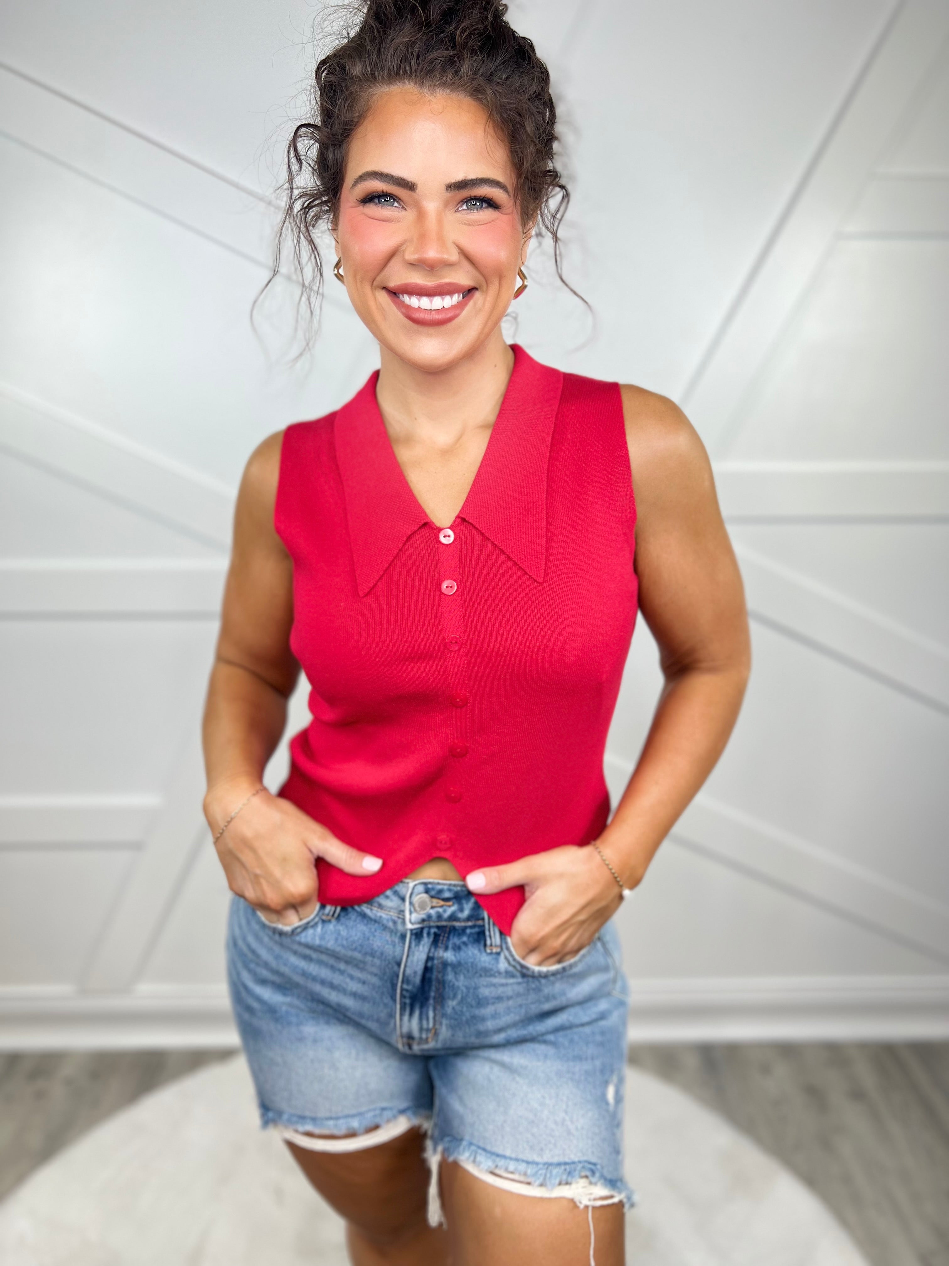 Emmy Button Down Top-100 TANK/CROP TOPS-Rivir-Heathered Boho Boutique, Women's Fashion and Accessories in Palmetto, FL