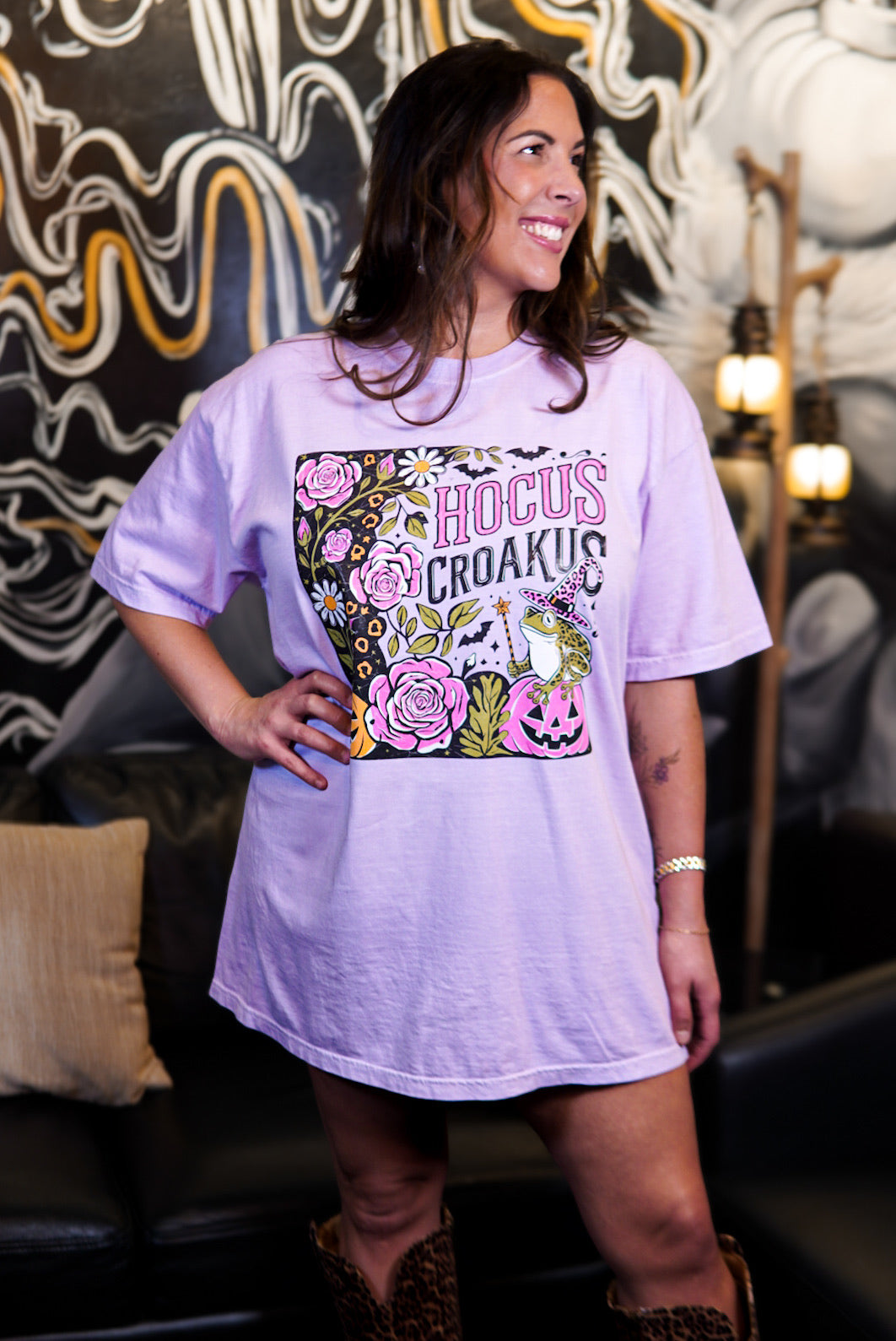 Hocus Croakus Graphic Tee-130 Graphic Tees-Heathered Boho-Heathered Boho Boutique, Women's Fashion and Accessories in Palmetto, FL