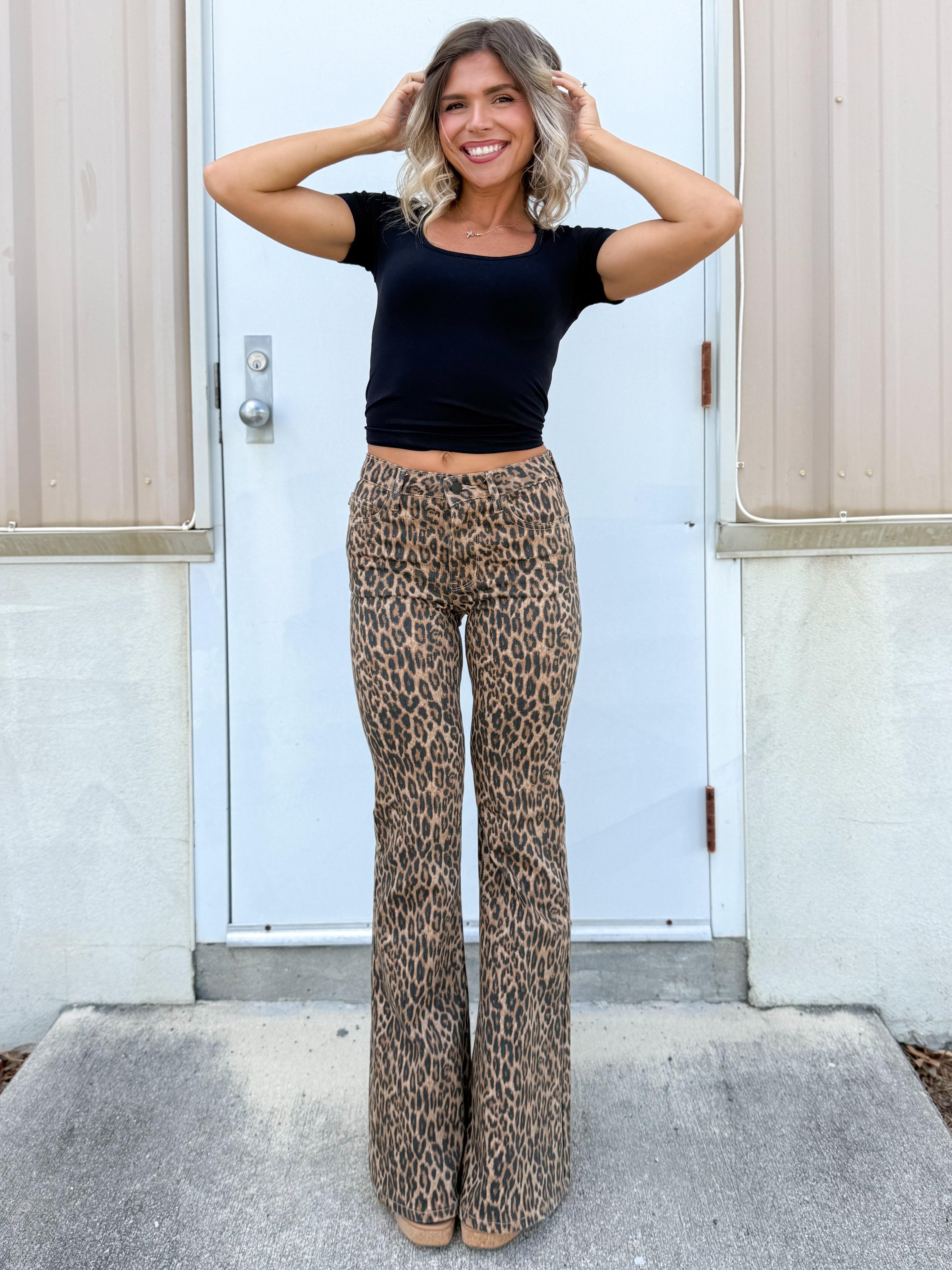Eliza Leopard Flare Jeans by Judy Blue-190 JEANS-JUDY BLUE-Heathered Boho Boutique, Women's Fashion and Accessories in Palmetto, FL