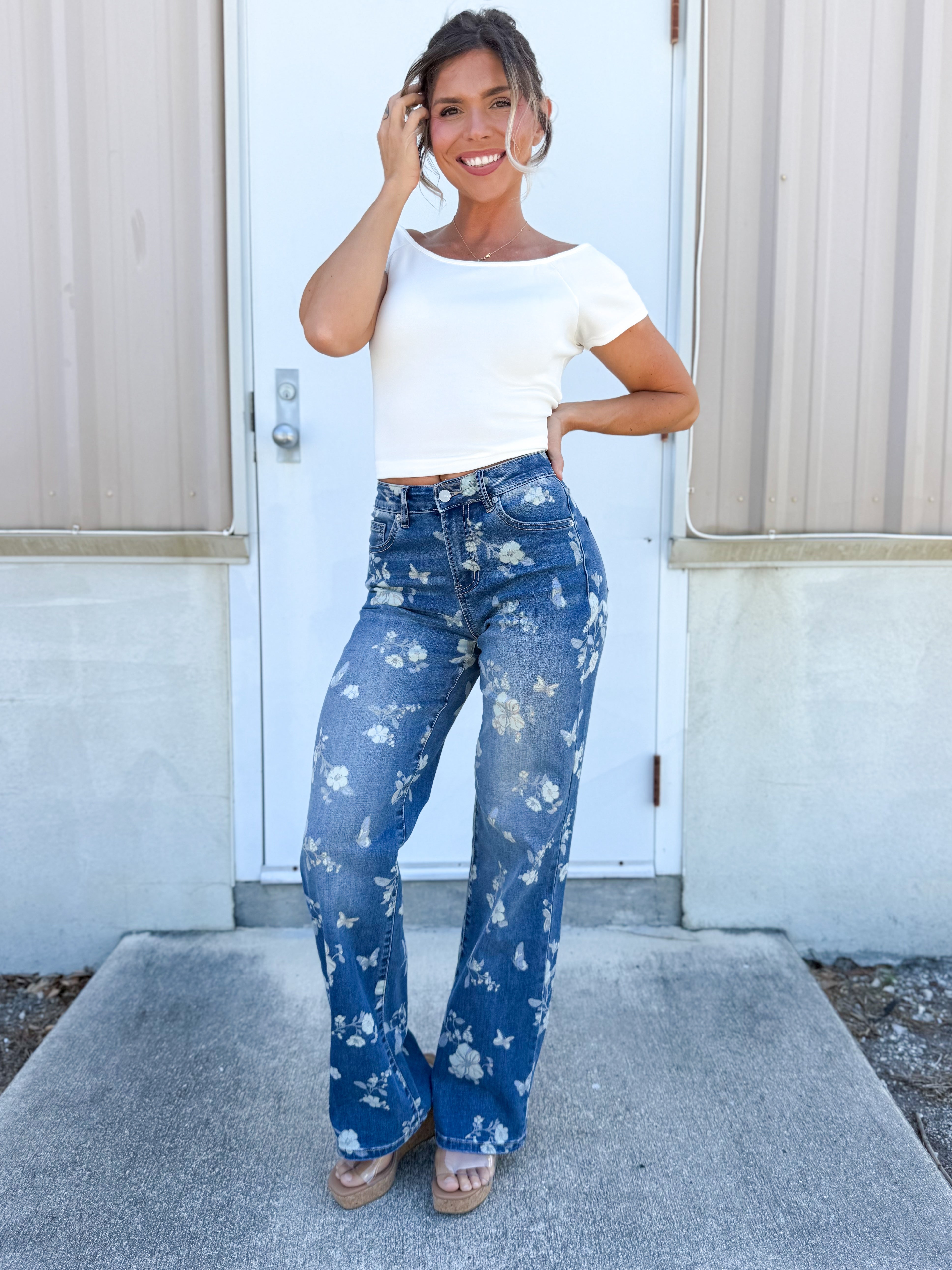 Painted Skies Wide Leg Jeans-190 JEANS-MICA DENIM-Heathered Boho Boutique, Women's Fashion and Accessories in Palmetto, FL