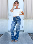 Painted Skies Wide Leg Jeans-190 JEANS-MICA DENIM-Heathered Boho Boutique, Women's Fashion and Accessories in Palmetto, FL