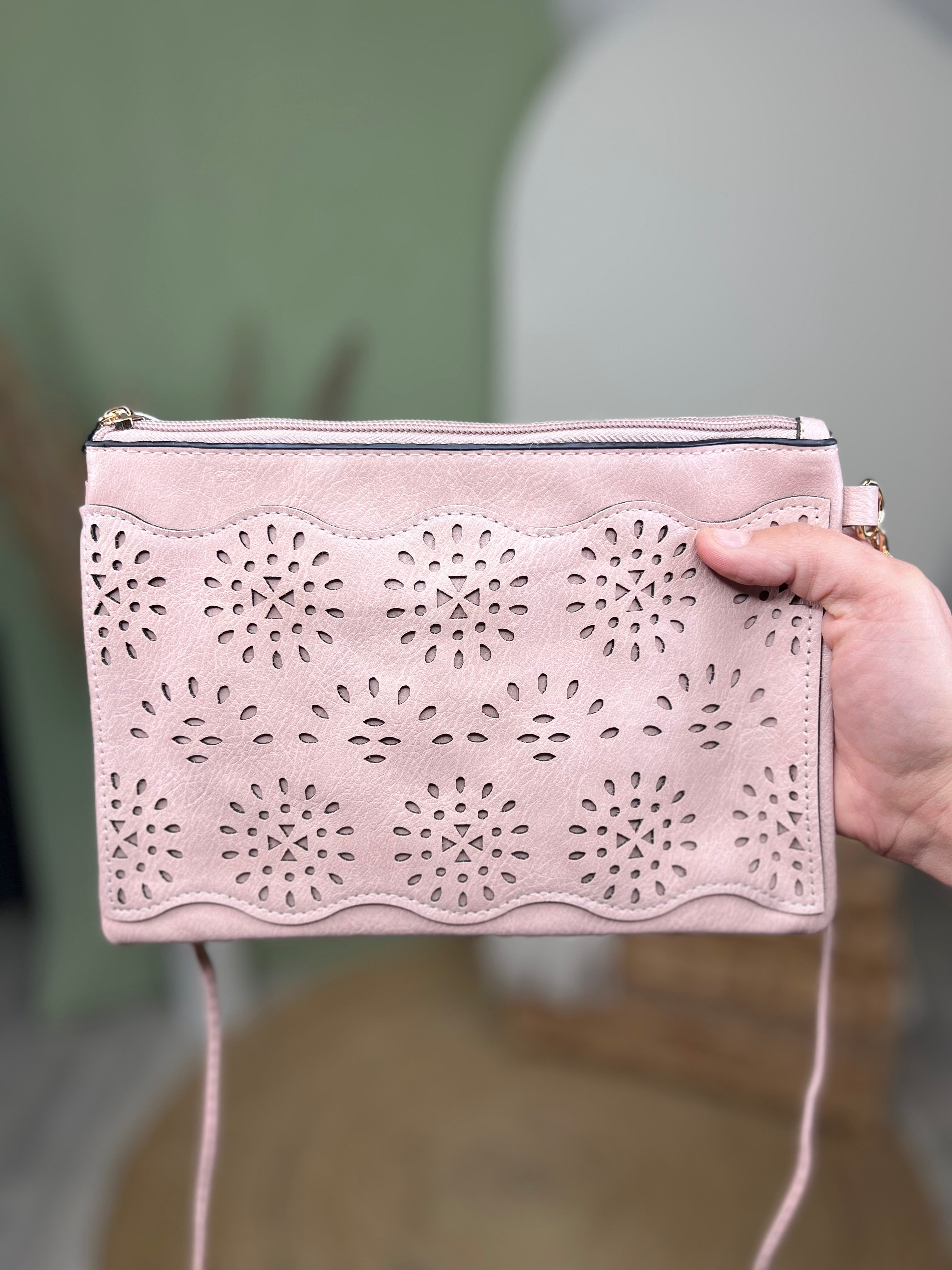 BOHO Laser Cut Faux Leather Crossbody-320 Bags-Clovered Accessories-Heathered Boho Boutique, Women's Fashion and Accessories in Palmetto, FL