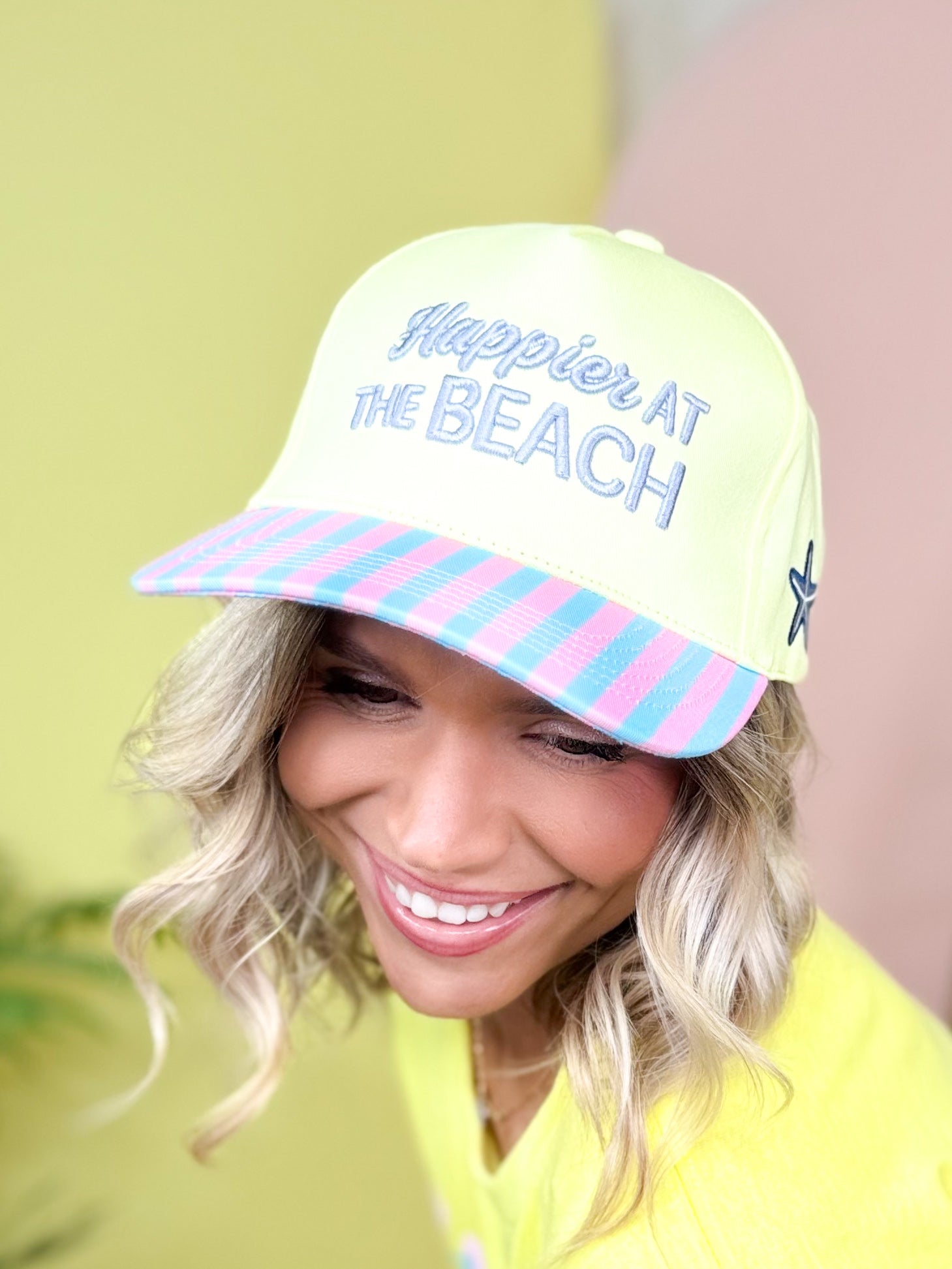 Happier at the Beach Hat by Heathered Boho-330 Headwear-Heathered Boho-Heathered Boho Boutique, Women's Fashion and Accessories in Palmetto, FL