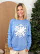 Yarned Snowflake Graphic Long Sleeve-Blue Jean-125 Sweater-Heathered Boho-Heathered Boho Boutique, Women's Fashion and Accessories in Palmetto, FL