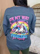On my Way to Create Problems w/ Pocket Graphic Sweatshirt-130 Graphic Tees-Heathered Boho-Heathered Boho Boutique, Women's Fashion and Accessories in Palmetto, FL