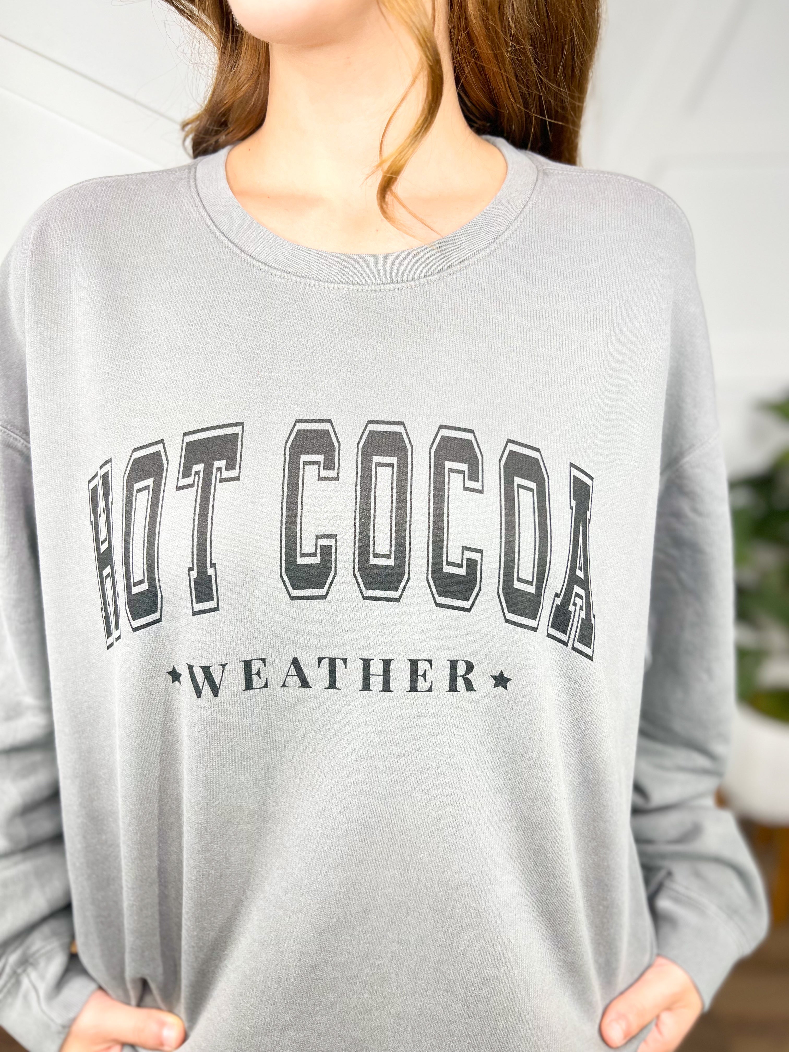 Hot Cocoa Weather Sweatshirt-125 Sweater-Heathered Boho-Heathered Boho Boutique, Women's Fashion and Accessories in Palmetto, FL