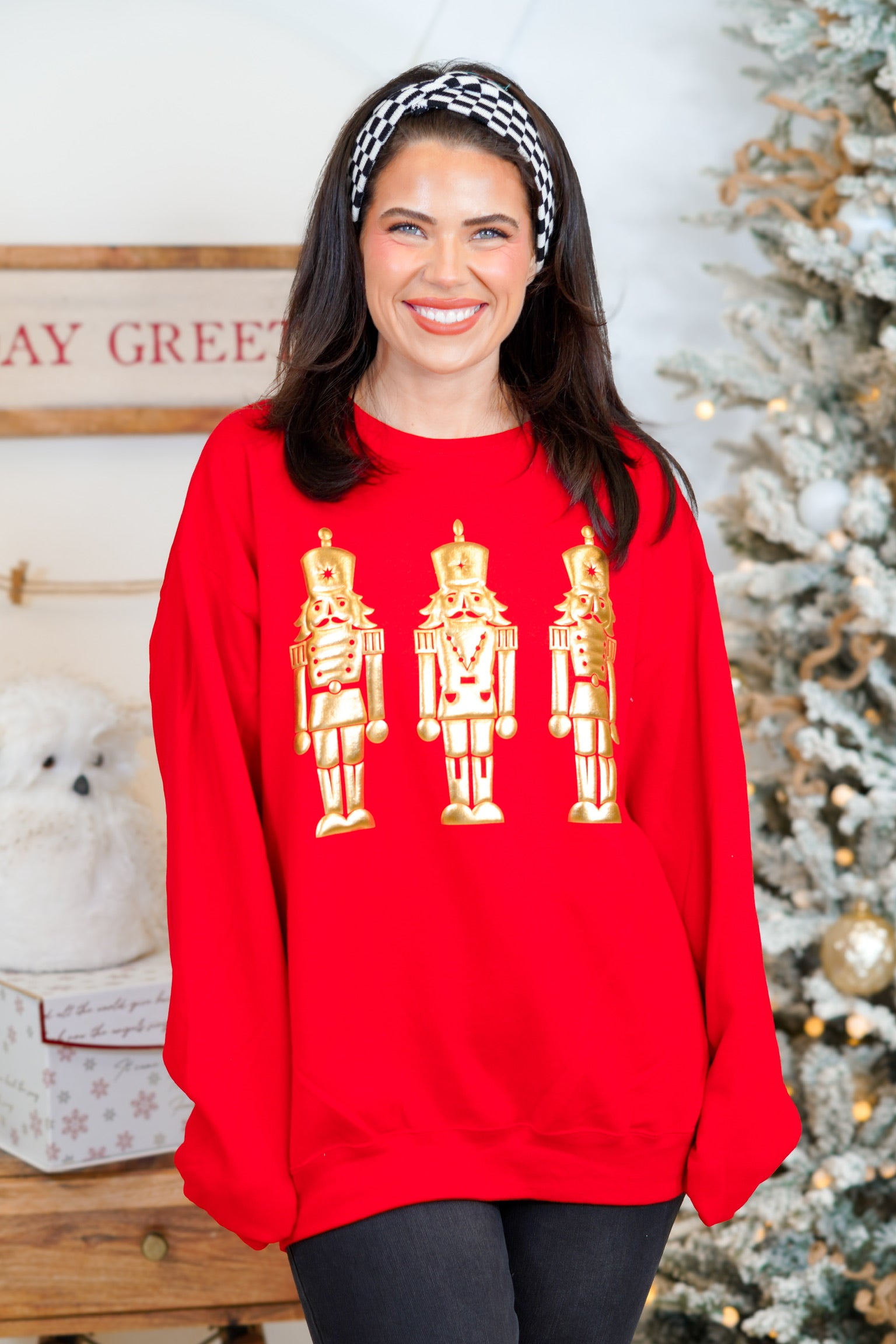 Nutcracker Metallic Puff Graphic Sweatshirt-130 Graphic Tees-SUGAR STITCH-Heathered Boho Boutique, Women's Fashion and Accessories in Palmetto, FL