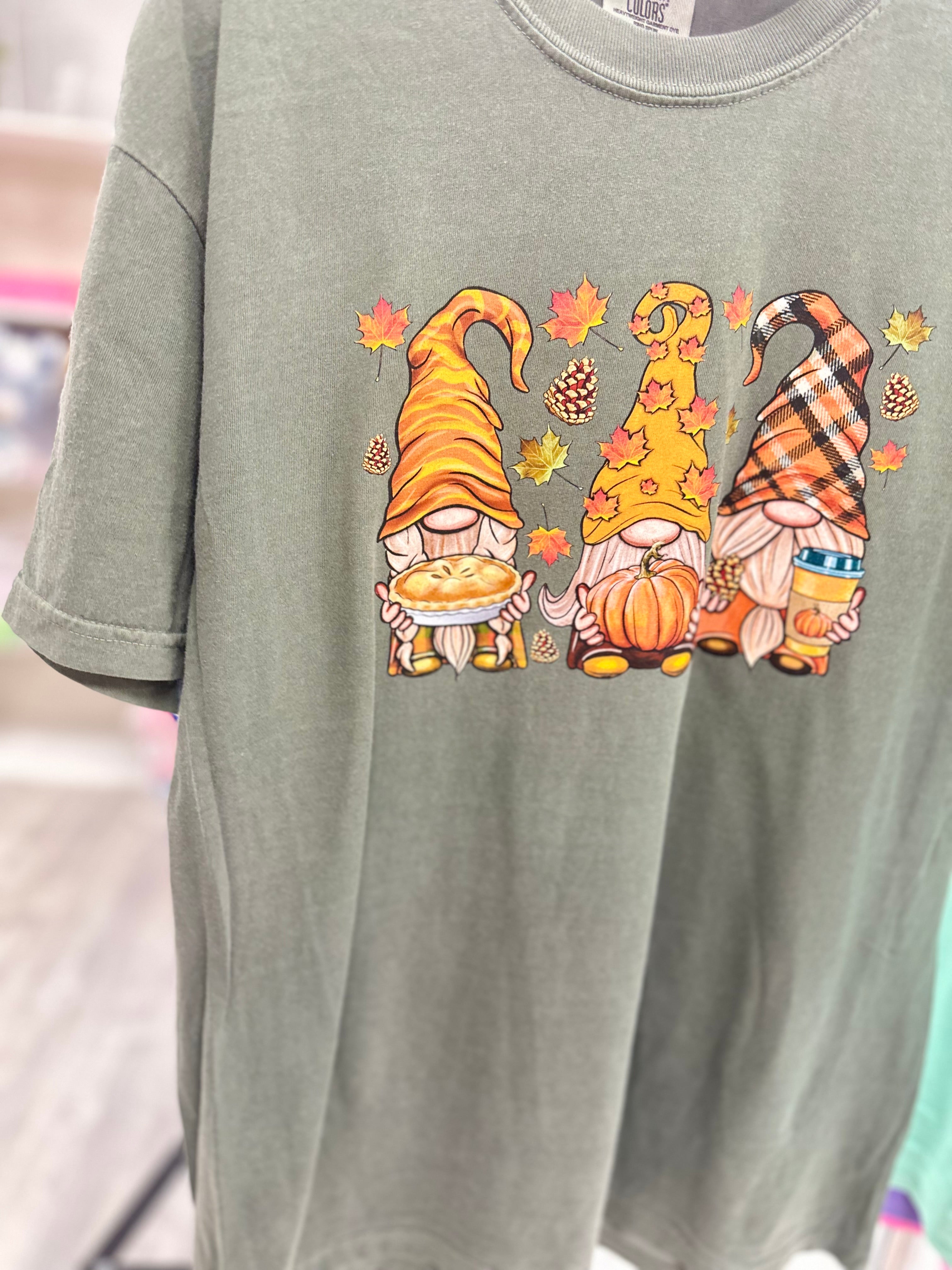 Fall Gnomes Graphic Tee-130 Graphic Tees-Heathered Boho-Heathered Boho Boutique, Women's Fashion and Accessories in Palmetto, FL