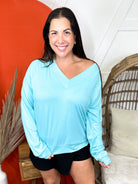 Bestie Long Sleeve Top - Light Blue-120 Long Sleeve Tops-Timeless Threads-Heathered Boho Boutique, Women's Fashion and Accessories in Palmetto, FL