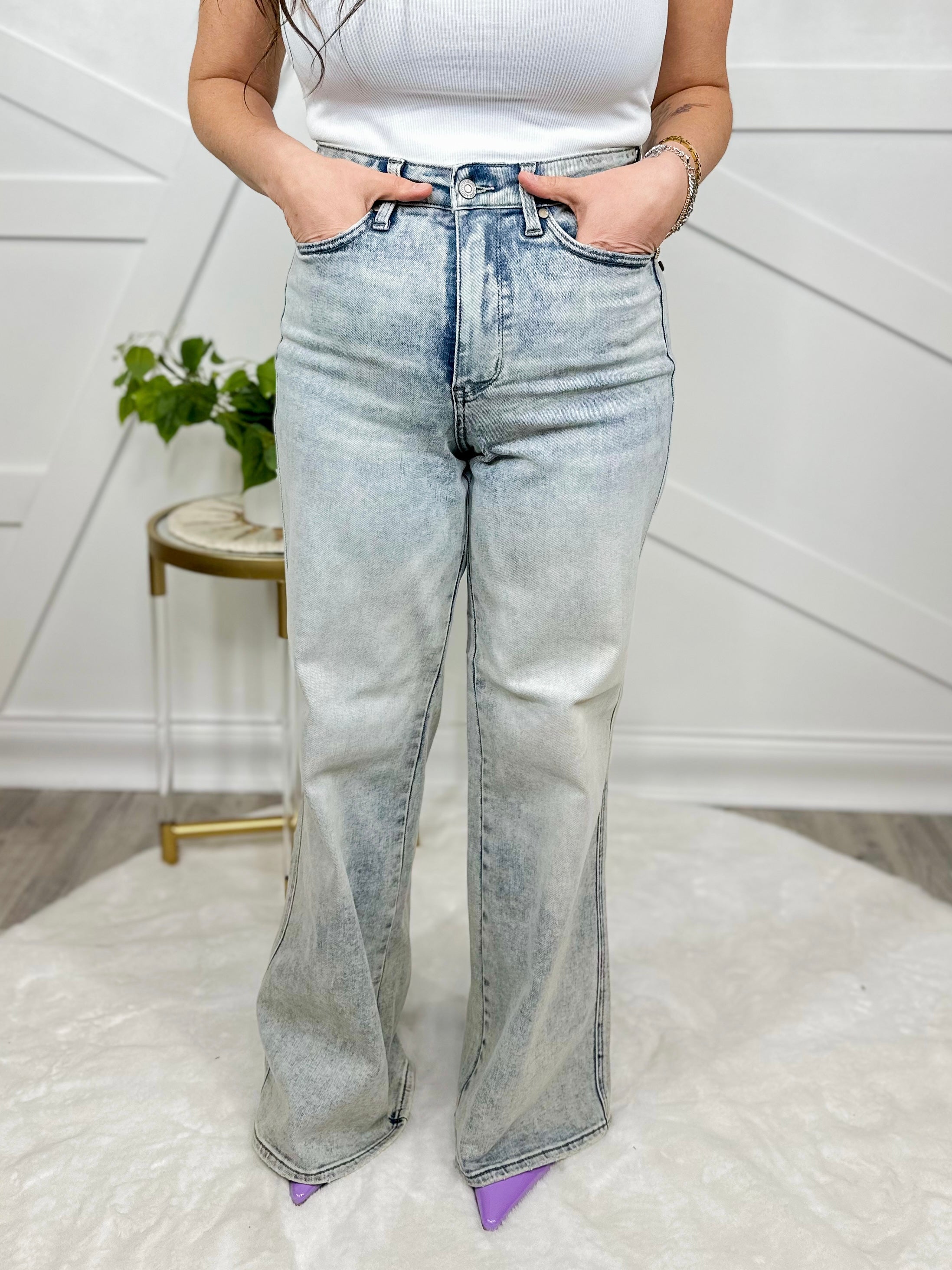 Timeless Tummy Control Wide Leg by Judy Blue-190 Jeans-Judy Blue-Heathered Boho Boutique, Women's Fashion and Accessories in Palmetto, FL