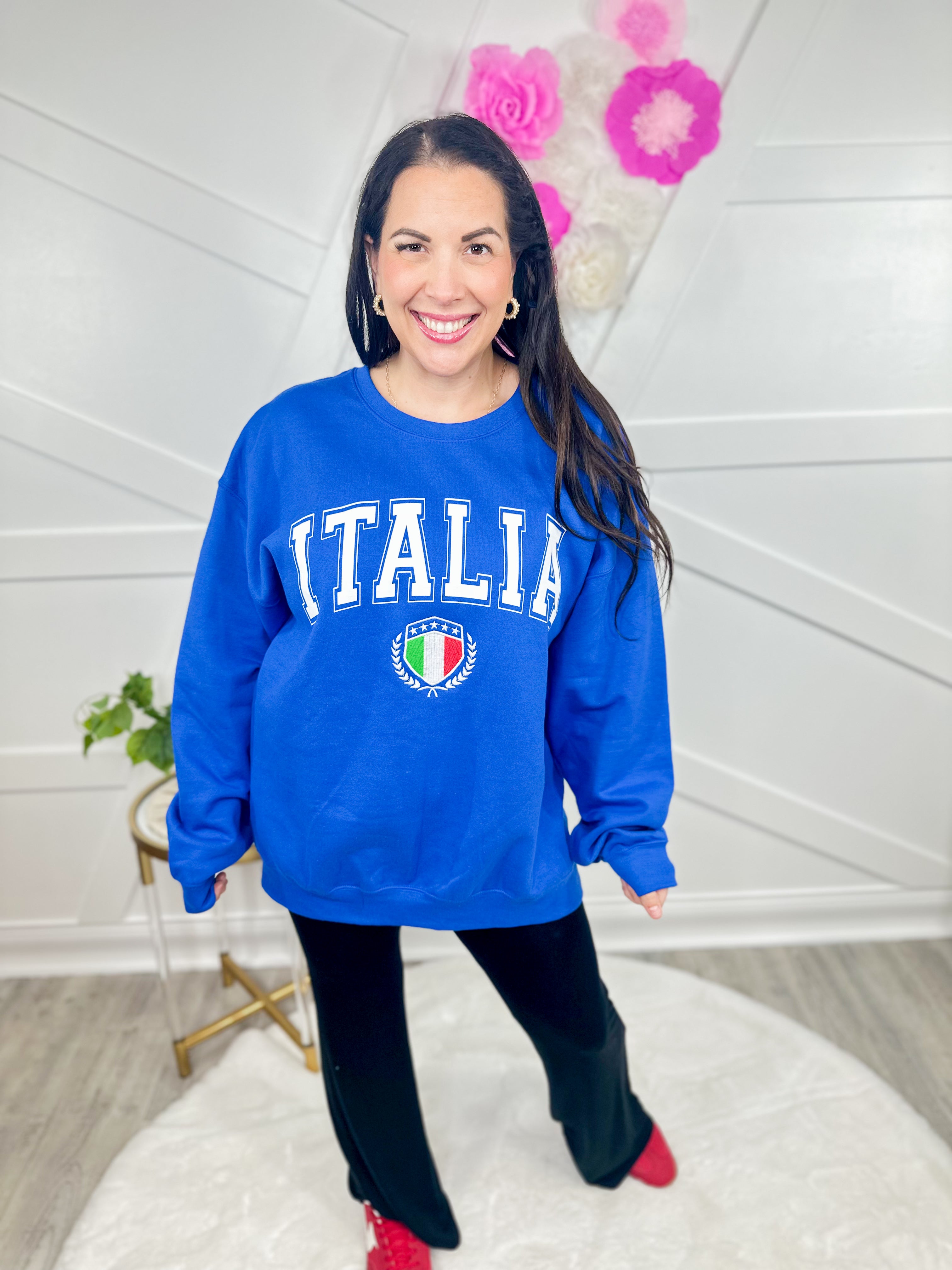 Italia Graphic Crewneck-130 Graphic Tees-Sweet Claire-Heathered Boho Boutique, Women's Fashion and Accessories in Palmetto, FL