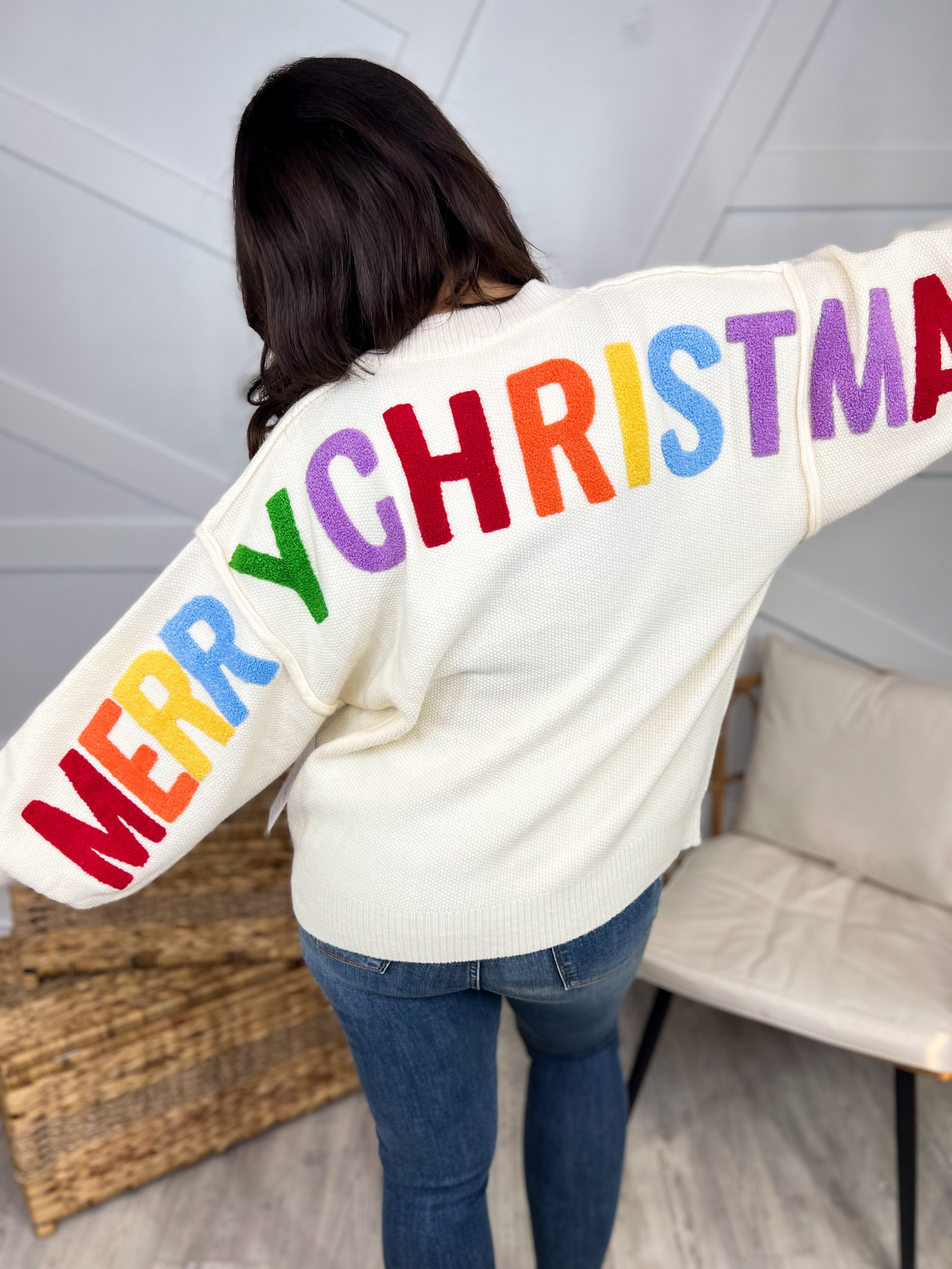 Merry Christmas Sweater-125 Sweater-Mello-Heathered Boho Boutique, Women's Fashion and Accessories in Palmetto, FL