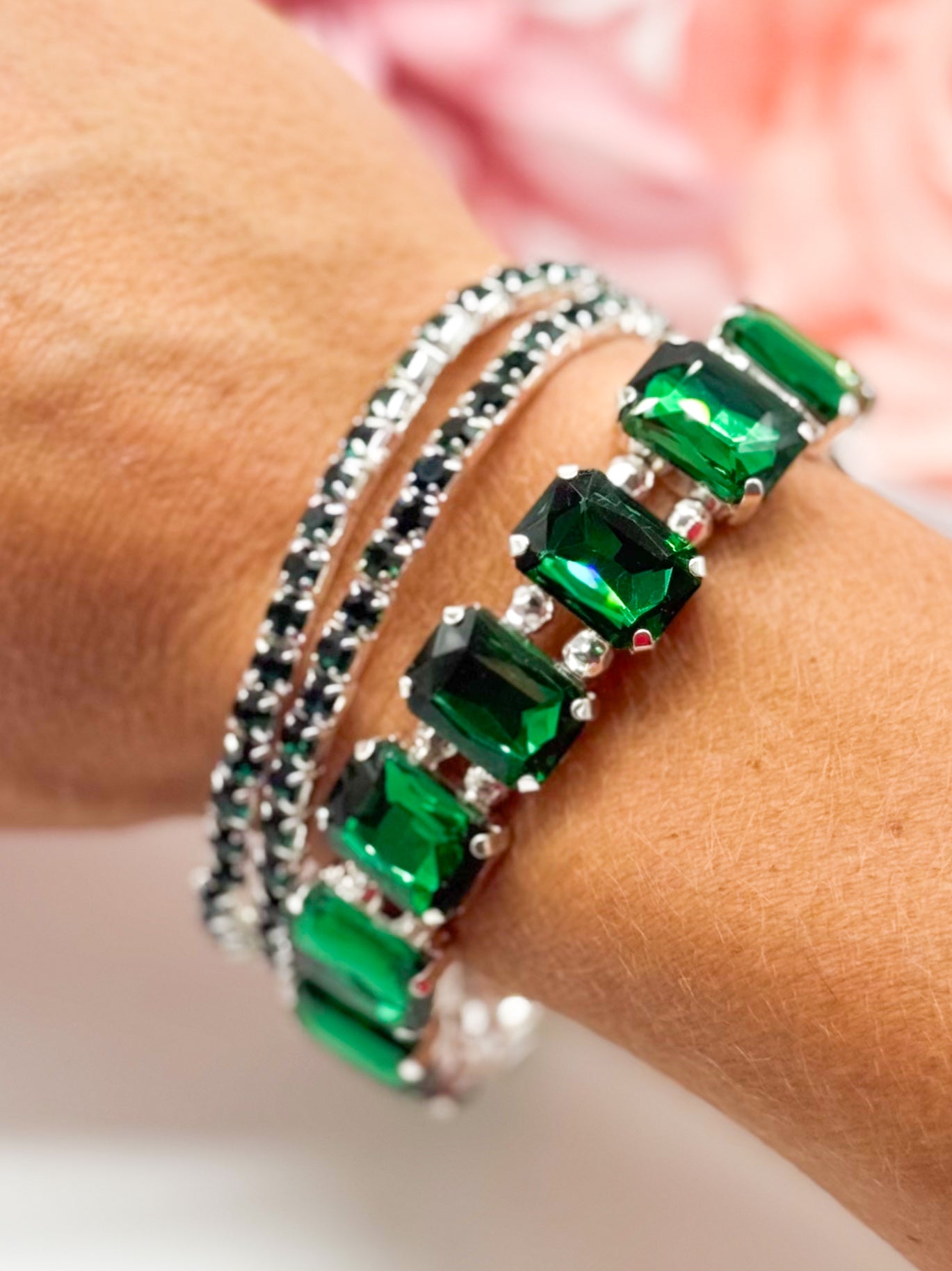 Colored Rhinestone Three Piece Bracelet Set-310 Jewelry-RM Manufacturing-Heathered Boho Boutique, Women's Fashion and Accessories in Palmetto, FL