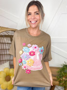 Yarn Stitched Flower Smile Graphic Tee-130 Graphic Tees-Heathered Boho-Heathered Boho Boutique, Women's Fashion and Accessories in Palmetto, FL