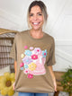 Yarn Stitched Flower Smile Graphic Tee-130 Graphic Tees-Heathered Boho-Heathered Boho Boutique, Women's Fashion and Accessories in Palmetto, FL