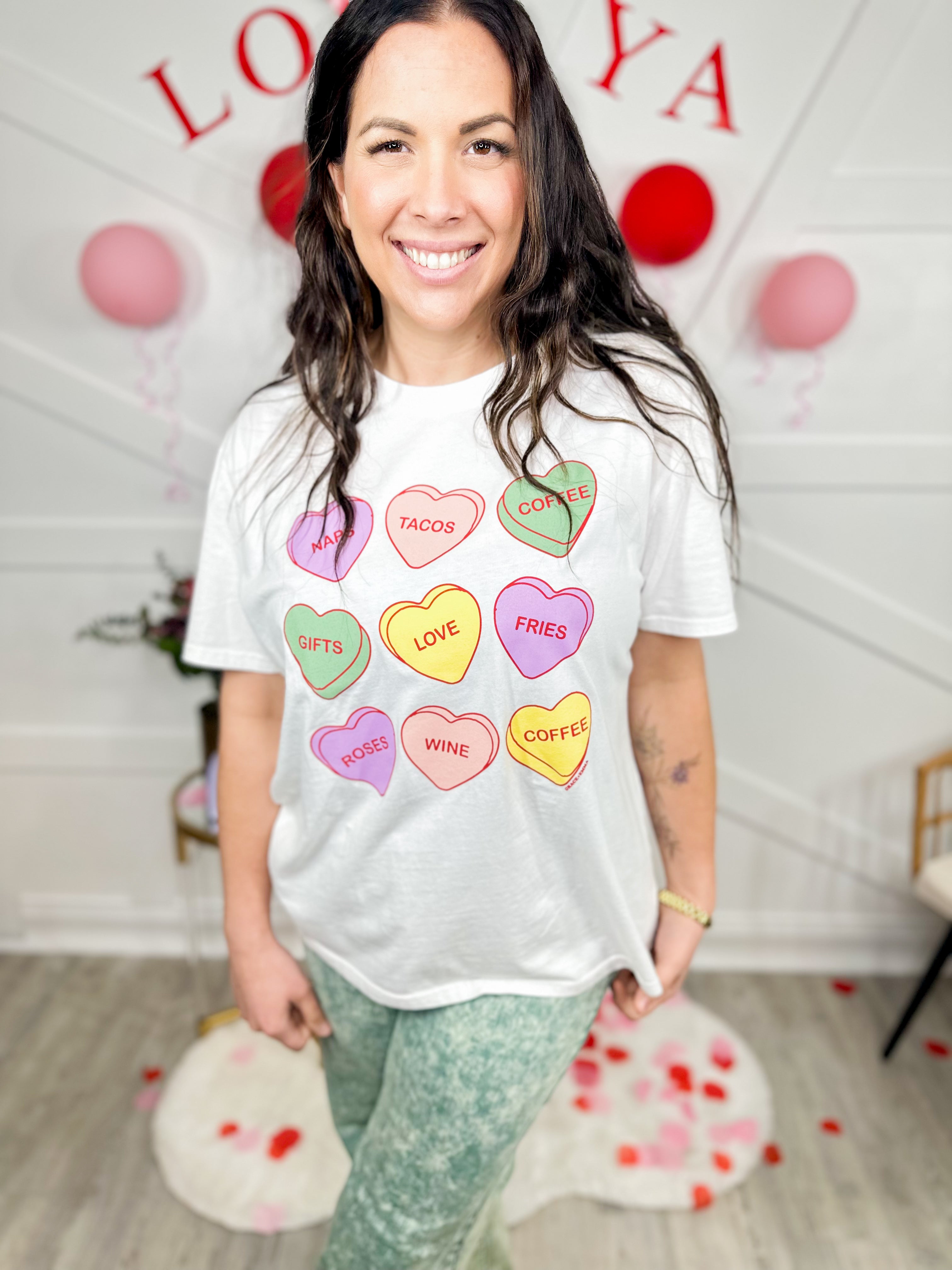 My Favorite Things Graphic Tee-130 Graphic Tees-Southern Grace-Heathered Boho Boutique, Women's Fashion and Accessories in Palmetto, FL