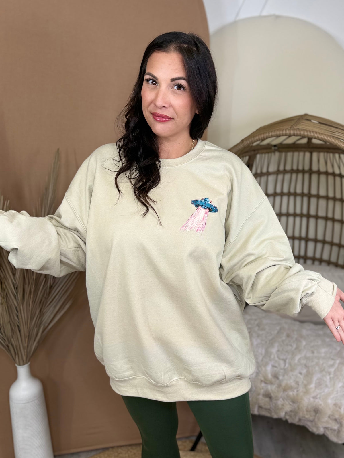 Gotta Go, Vibes are Off w/ Pocket Graphic Sweatshirt-130 Graphic Tees-Heathered Boho-Heathered Boho Boutique, Women's Fashion and Accessories in Palmetto, FL
