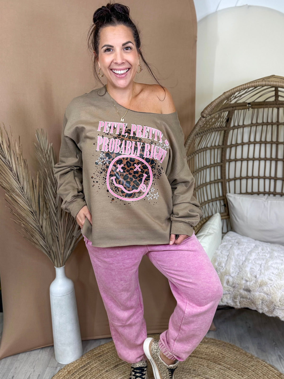 Probably Right Graphic Sweatshirt- Custom Cut-130 Graphic Tees-Heathered Boho-Heathered Boho Boutique, Women's Fashion and Accessories in Palmetto, FL