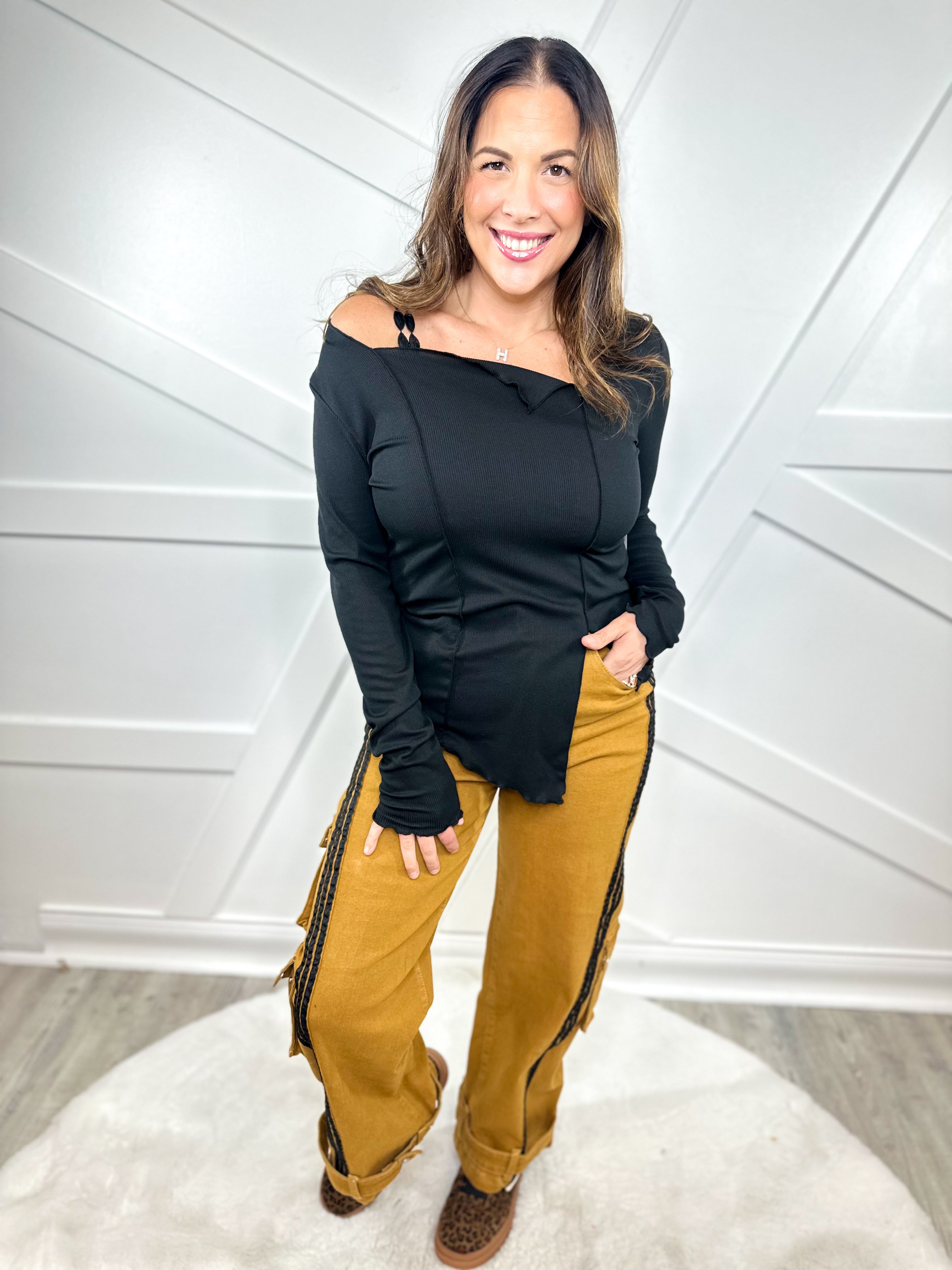 Free Spirit Asymmetrical Top- Black-120 LONG SLEEVE TOPS-7TH RAY-Heathered Boho Boutique, Women's Fashion and Accessories in Palmetto, FL