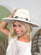 Concho Chain Strap Flat Brim Fedora Fashion Hat-330 Headwear-Fame Accessories-Heathered Boho Boutique, Women's Fashion and Accessories in Palmetto, FL