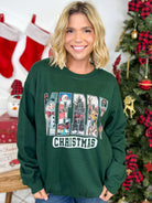 Merry Christmas Graphic Sweatshirt-Forest (White Text)-130 Graphic Tees-Heathered Boho-Heathered Boho Boutique, Women's Fashion and Accessories in Palmetto, FL