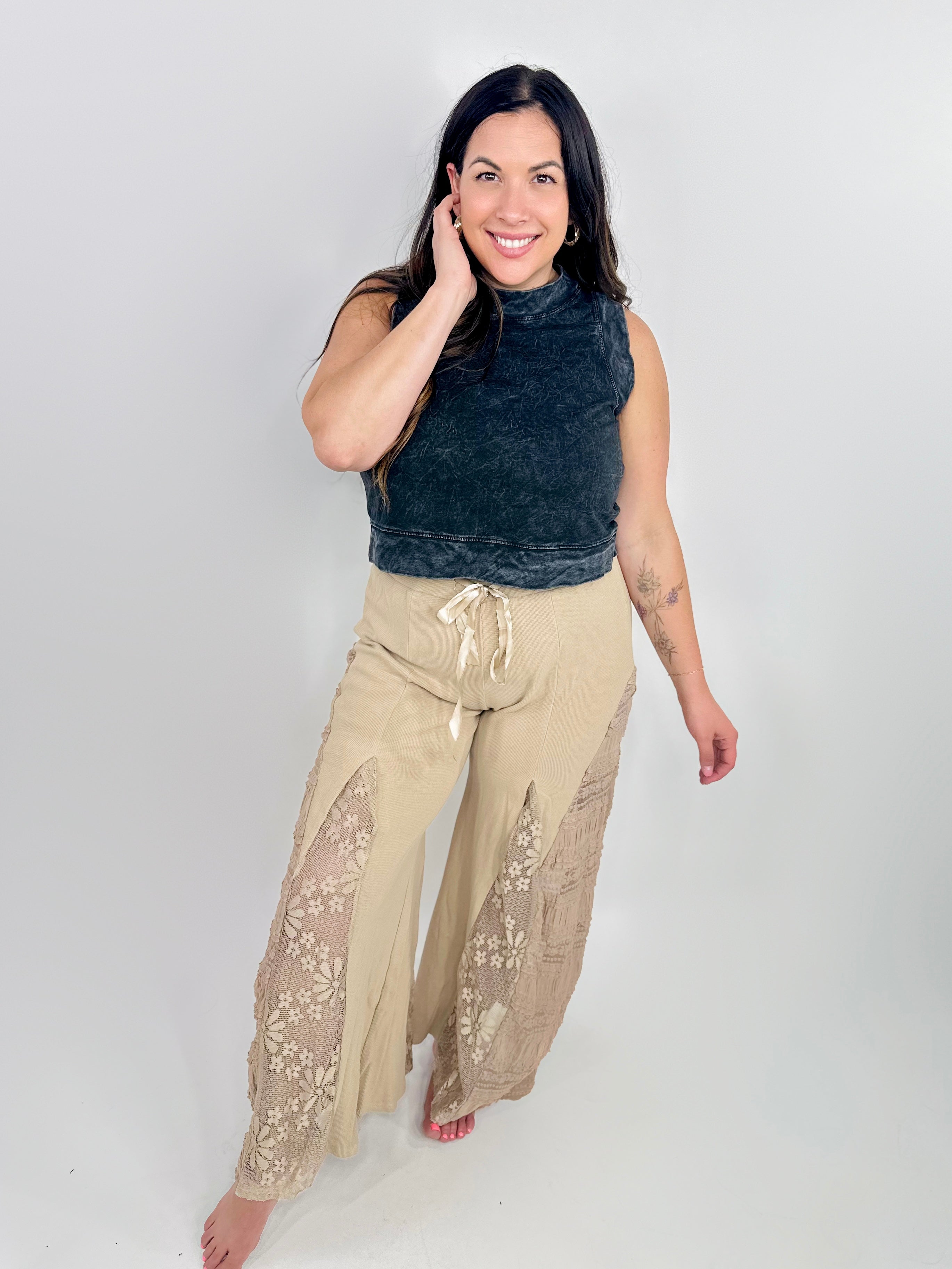 RESTOCK : Here for the Dramatics Wide Leg Pants-150 PANTS-POL-Heathered Boho Boutique, Women's Fashion and Accessories in Palmetto, FL