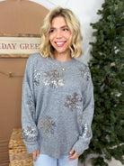 Snowflake Wishes Sweater-125 SWEATER-WHITE BIRCH-Heathered Boho Boutique, Women's Fashion and Accessories in Palmetto, FL