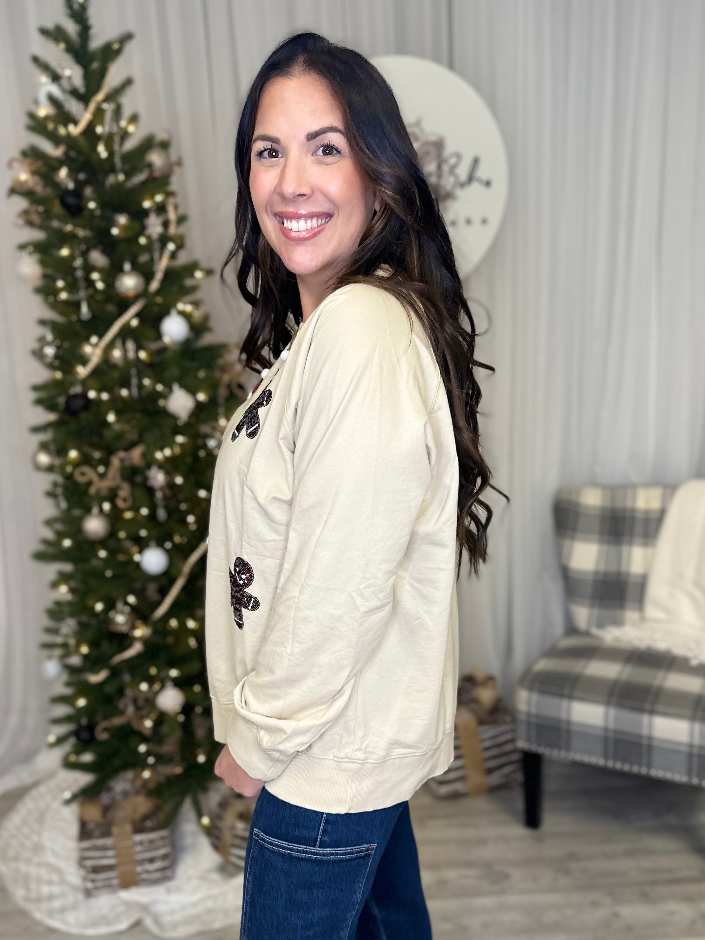 Gingerbread Long Sleeve Top-120 Long Sleeve Tops-White Birch-Heathered Boho Boutique, Women's Fashion and Accessories in Palmetto, FL