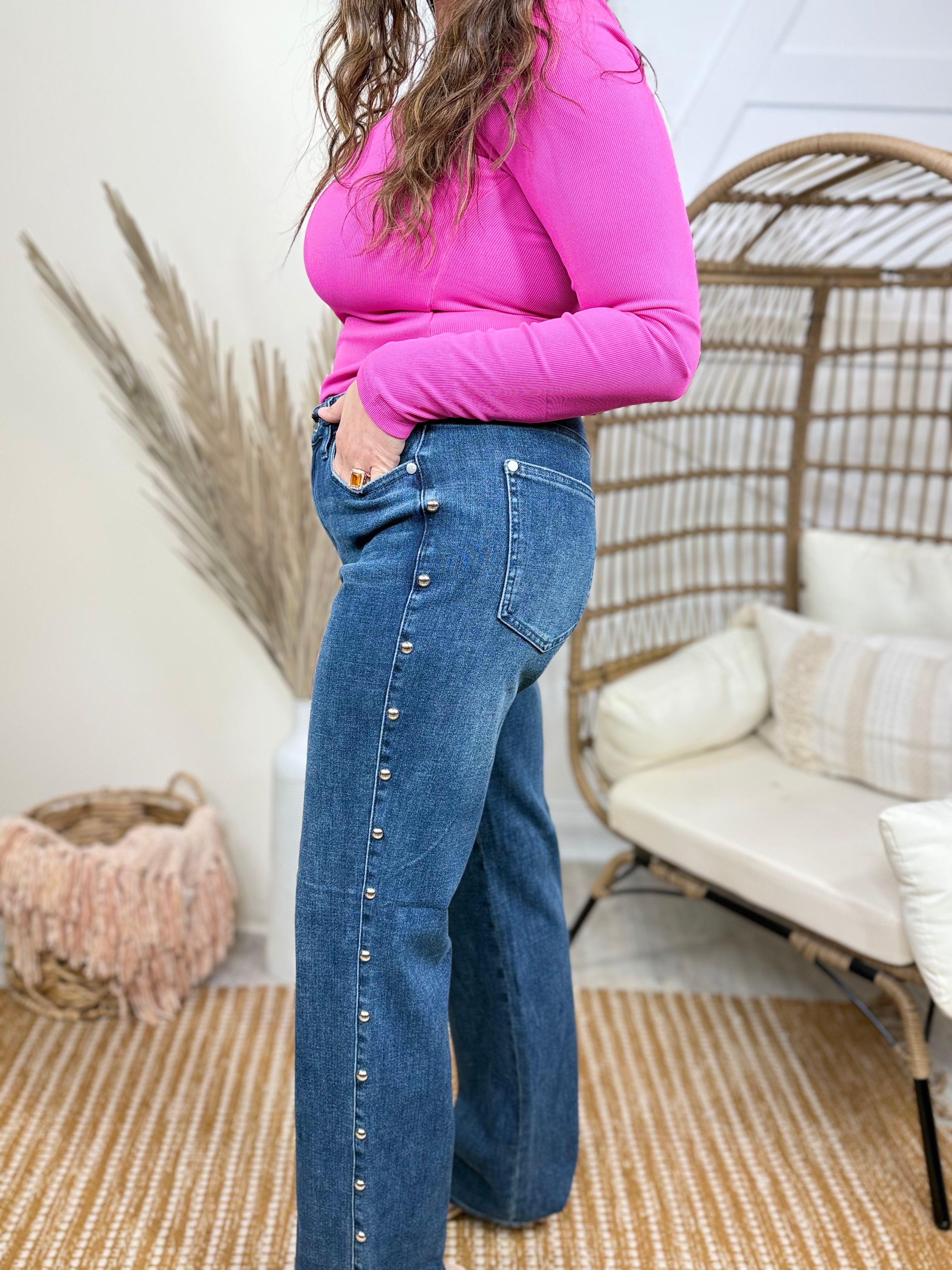 Straight Up Stud Straight Leg Jeans by Judy Blue-190 JEANS-Judy Blue-Heathered Boho Boutique, Women's Fashion and Accessories in Palmetto, FL