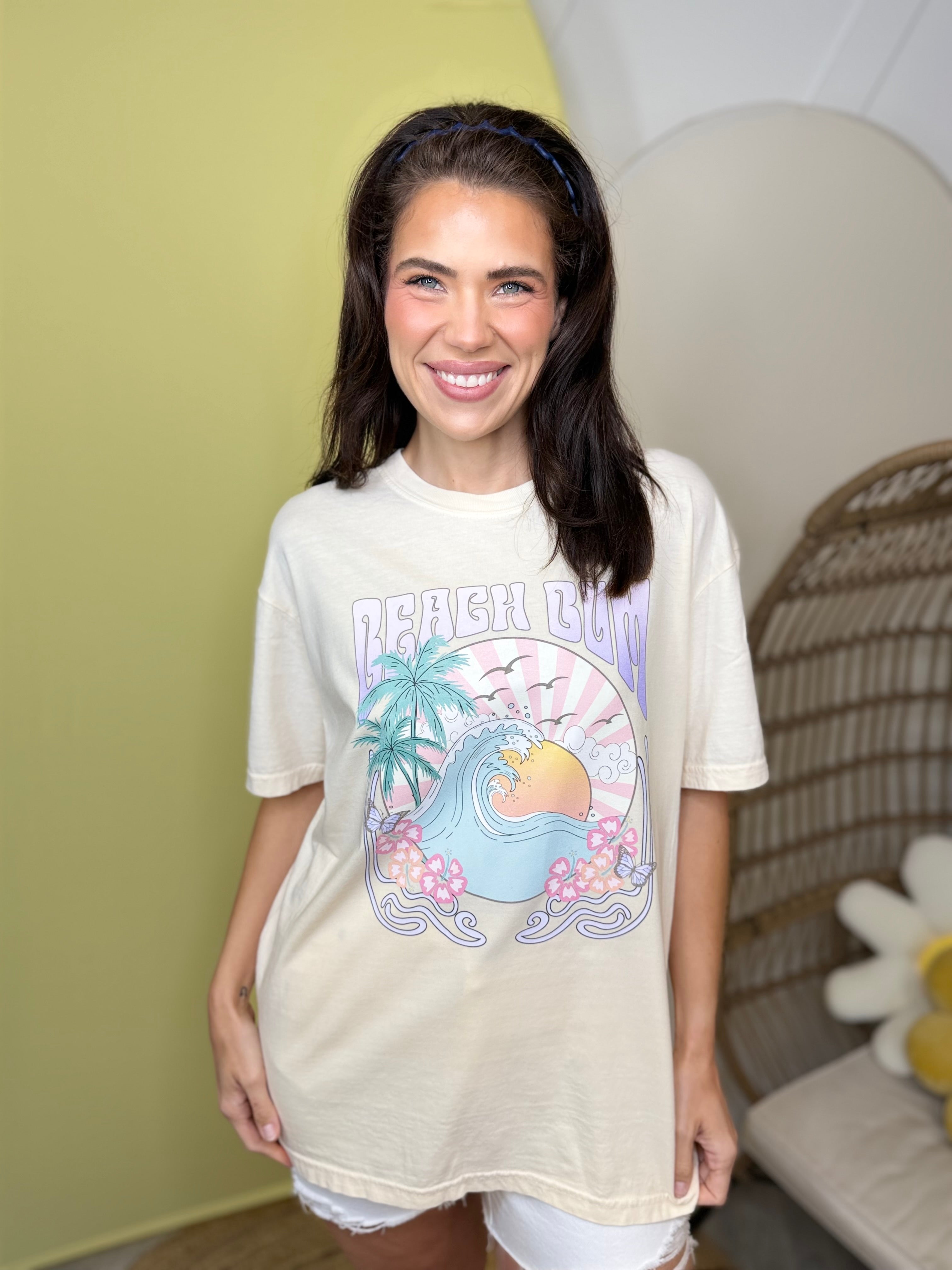 Beach Bum Retro Summer Graphic Tee-130 Graphic Tees-Heathered Boho-Heathered Boho Boutique, Women's Fashion and Accessories in Palmetto, FL
