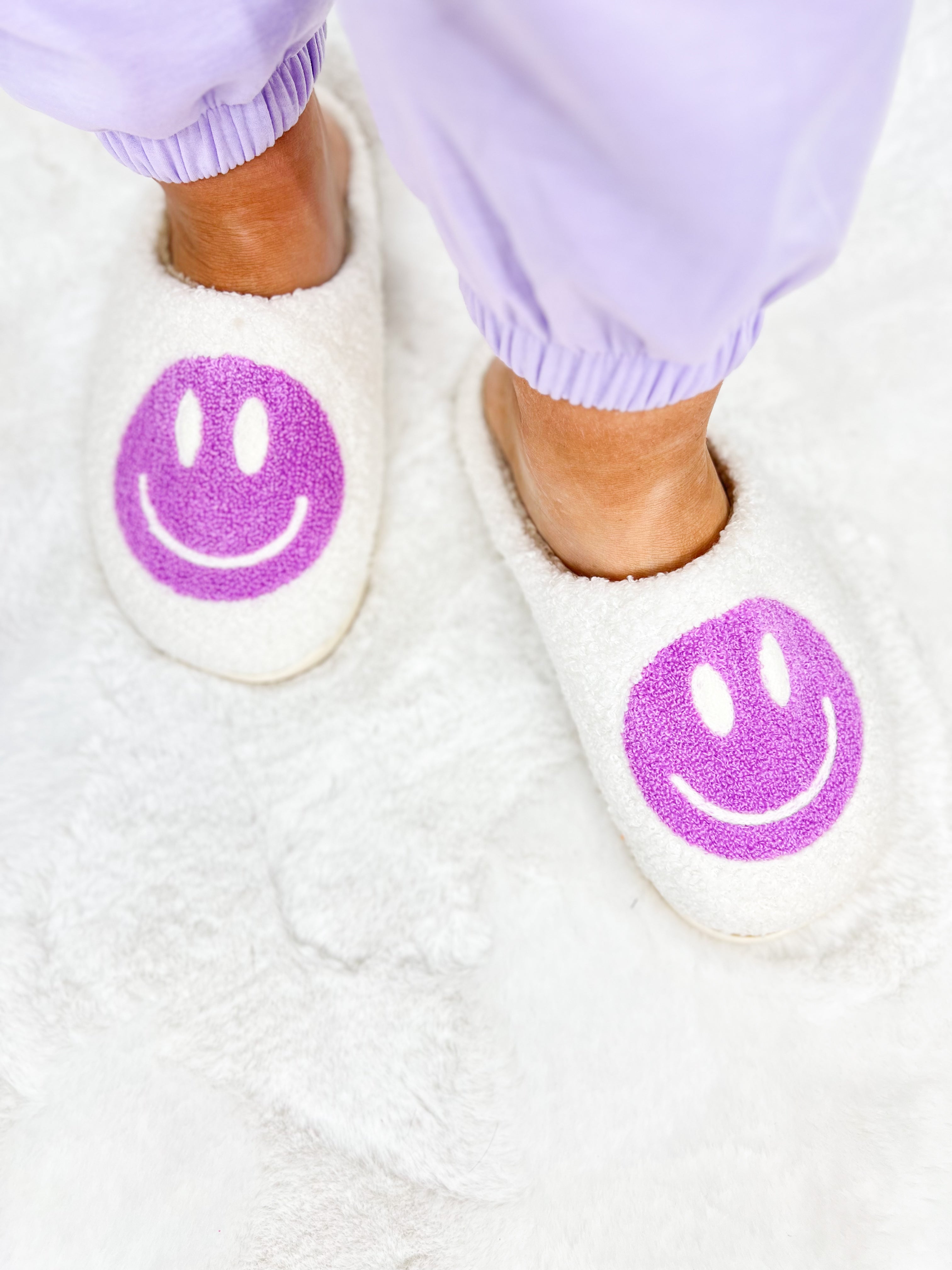 Purple Smiley Slippers-350 Shoes-Zenana-Heathered Boho Boutique, Women's Fashion and Accessories in Palmetto, FL