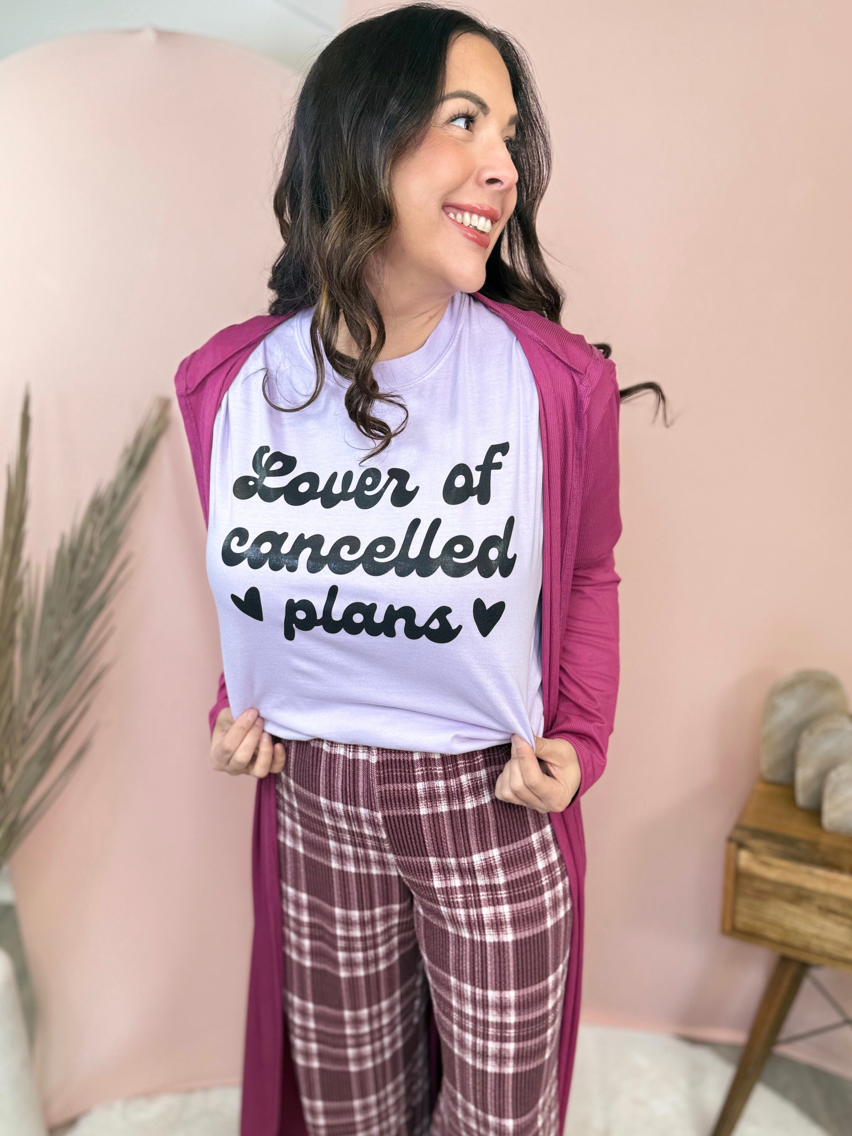 Lover of Cancelled Plans Graphic Tee-130 Graphic Tees-Heathered Boho-Heathered Boho Boutique, Women's Fashion and Accessories in Palmetto, FL
