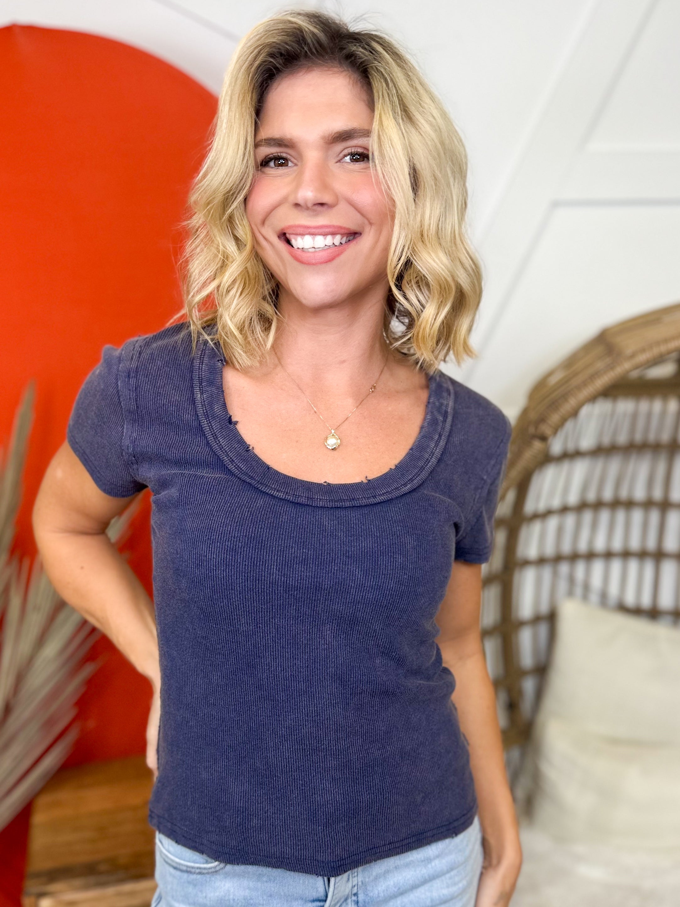 Live Easy Top-110 Short Sleeve Top-White Birch-Heathered Boho Boutique, Women's Fashion and Accessories in Palmetto, FL