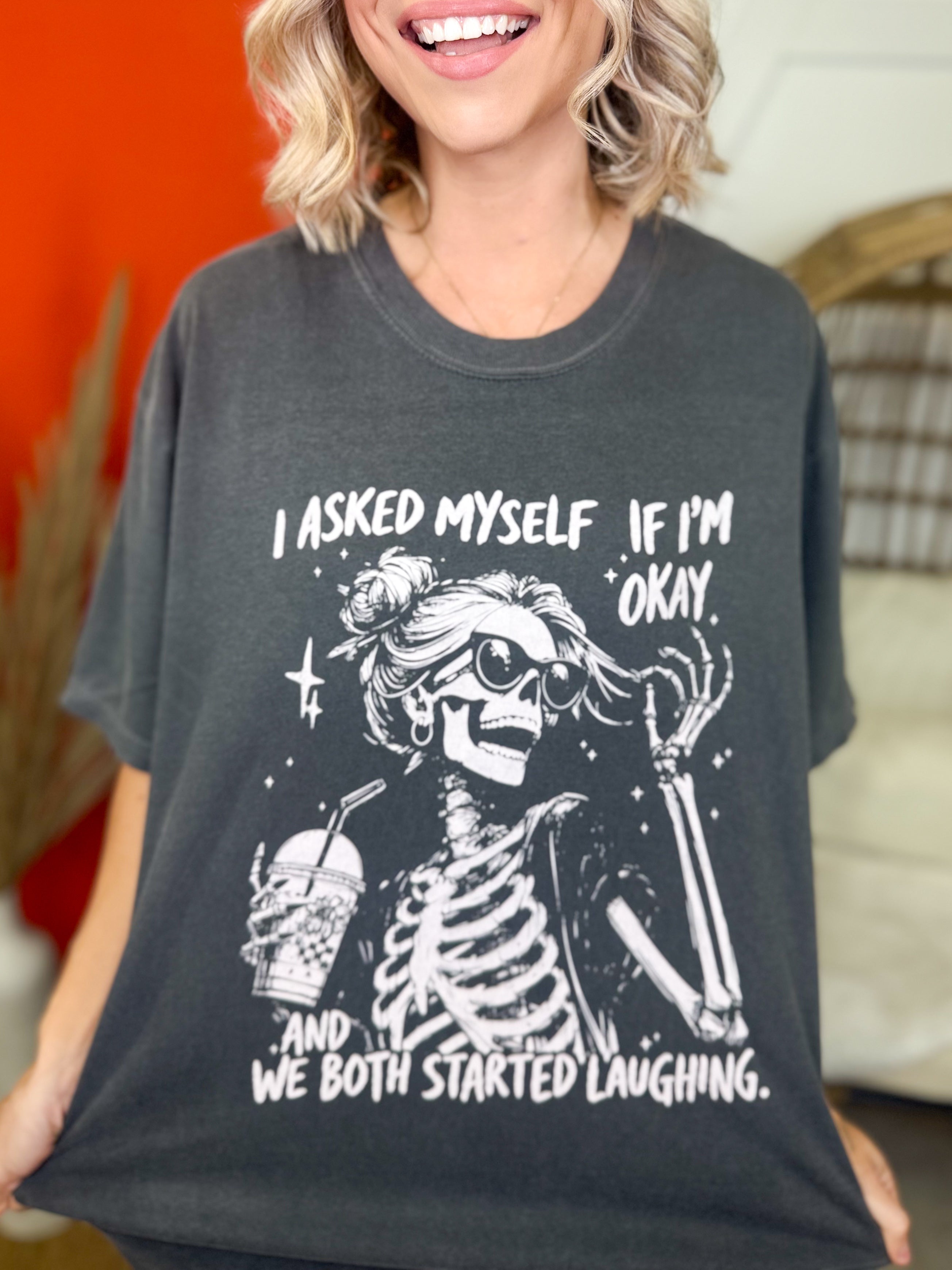 I Asked Myself Graphic Tee-130 Graphic Tees-Heathered Boho-Heathered Boho Boutique, Women's Fashion and Accessories in Palmetto, FL