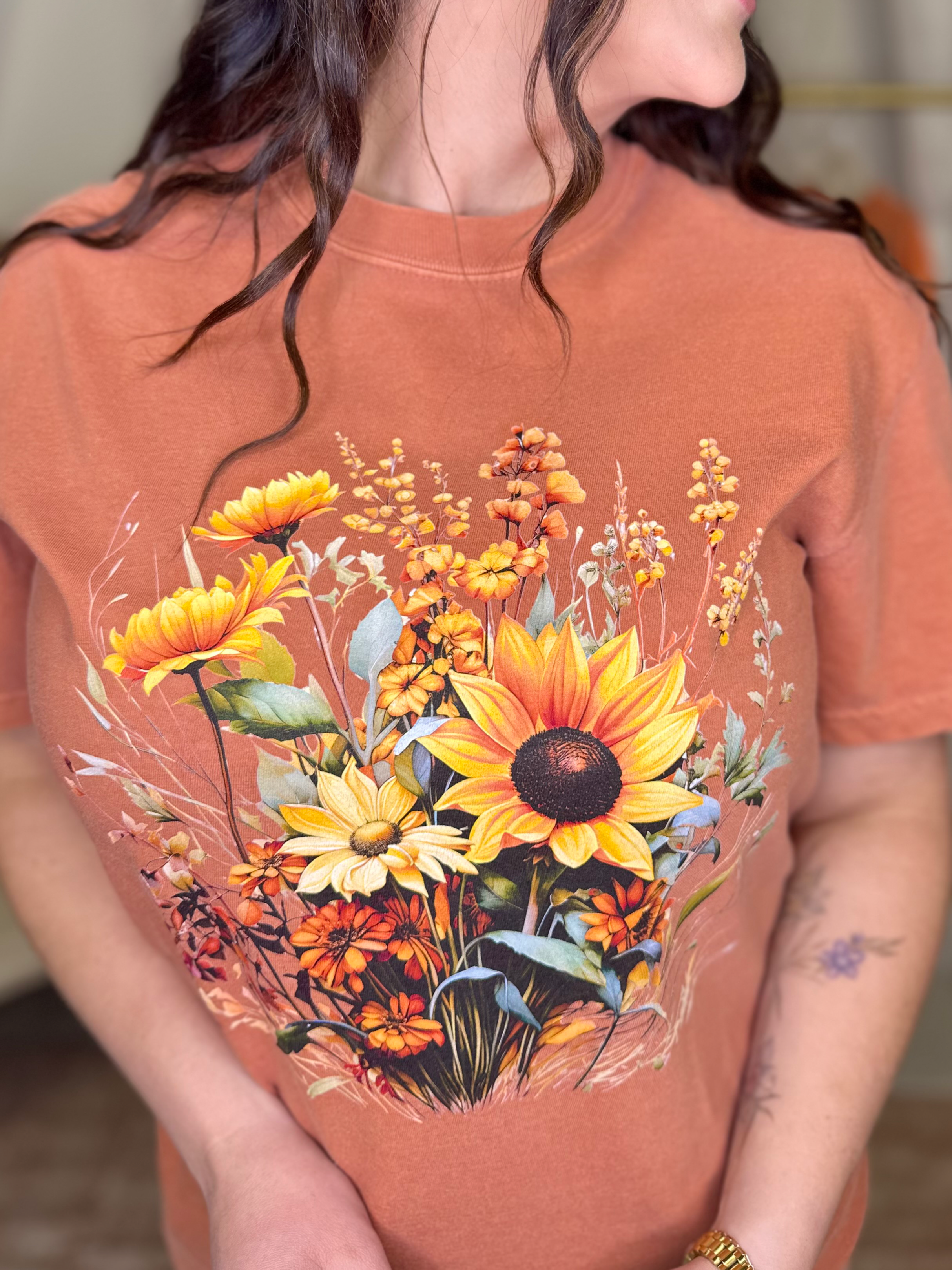 Sunflower Bouquet Graphic Tee-130 Graphic Tees-Heathered Boho-Heathered Boho Boutique, Women's Fashion and Accessories in Palmetto, FL