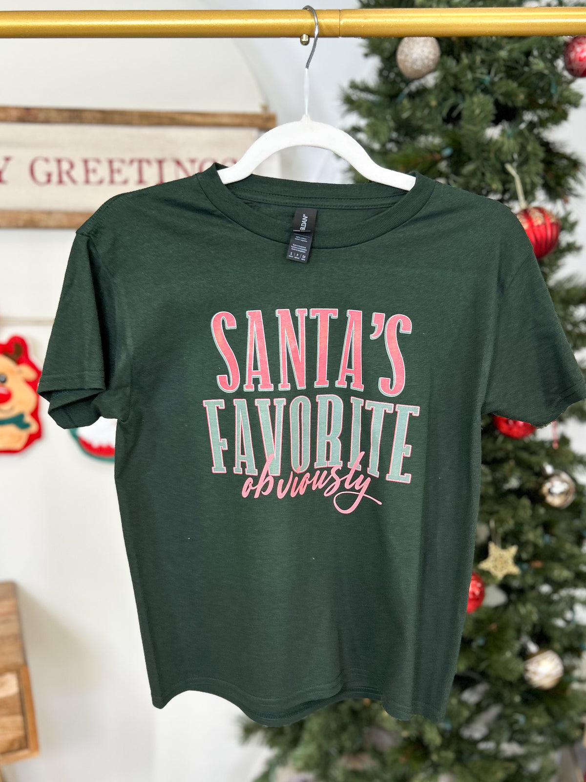 YOUTH - Santa's Favorite Obviously Graphic Tee-130 Graphic Tees-Heathered Boho-Heathered Boho Boutique, Women's Fashion and Accessories in Palmetto, FL