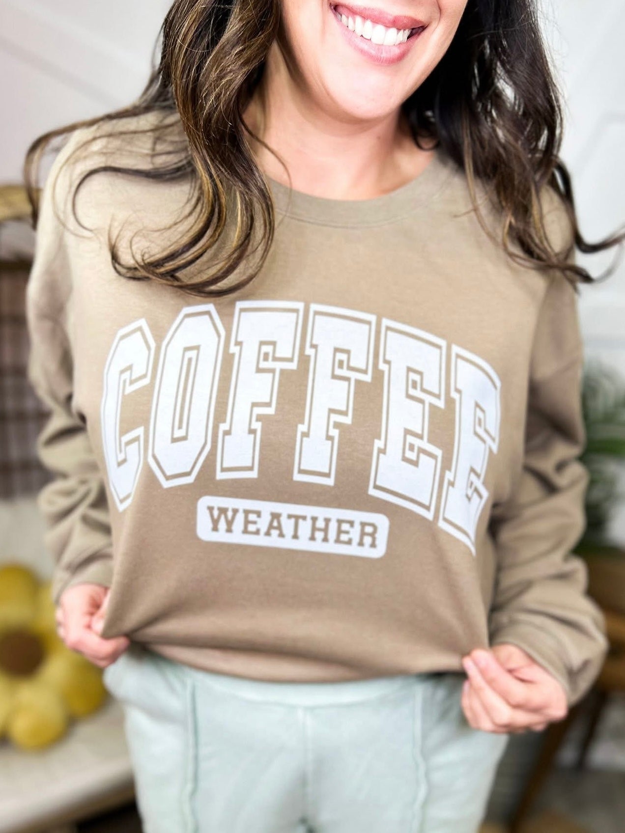 Coffee Weather Graphic Sweatshirt-125 Sweater-Heathered Boho-Heathered Boho Boutique, Women's Fashion and Accessories in Palmetto, FL